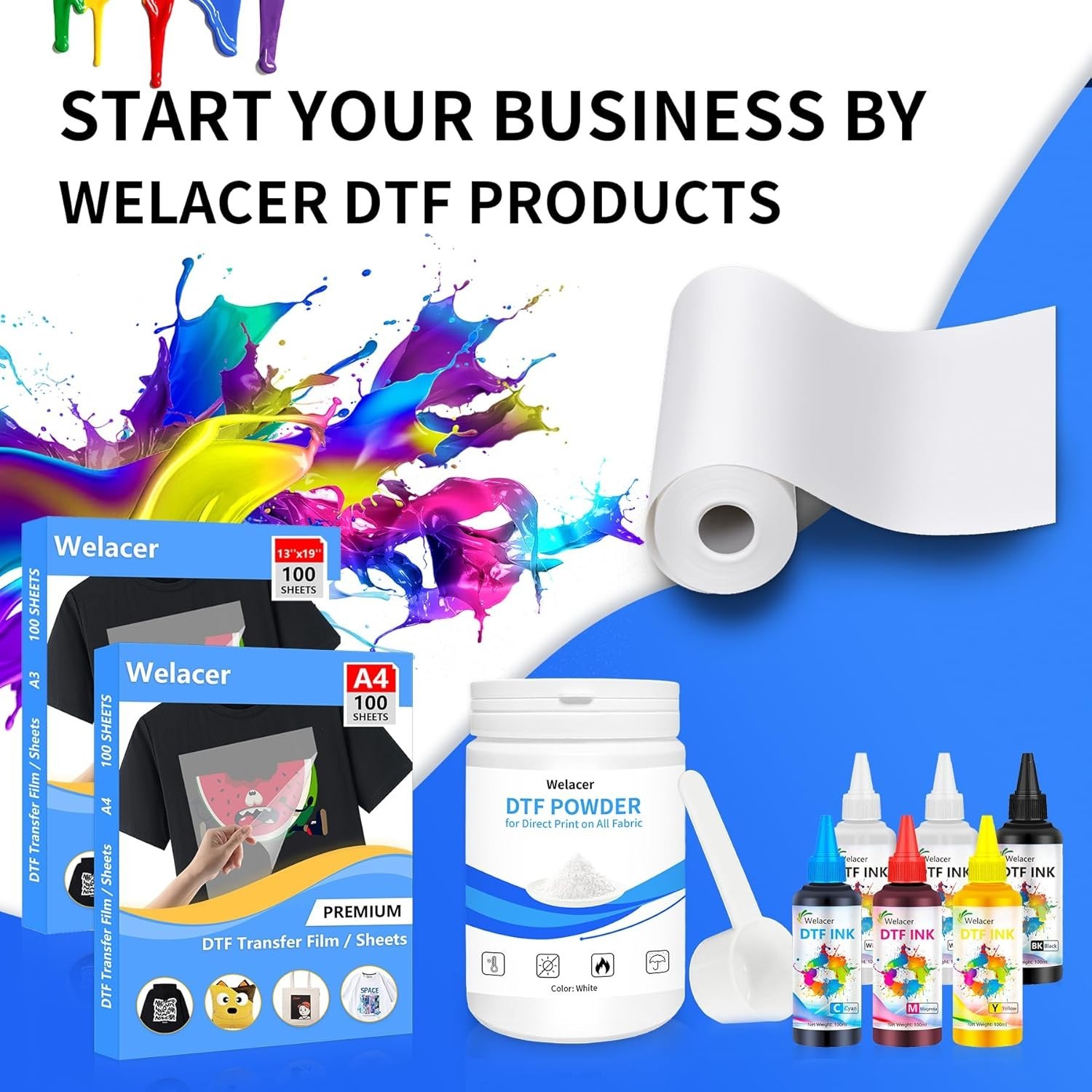 DTF Transfer Film Roll 13 Inch x 328 FT for Sublimation Glossy Clear Pretreat…