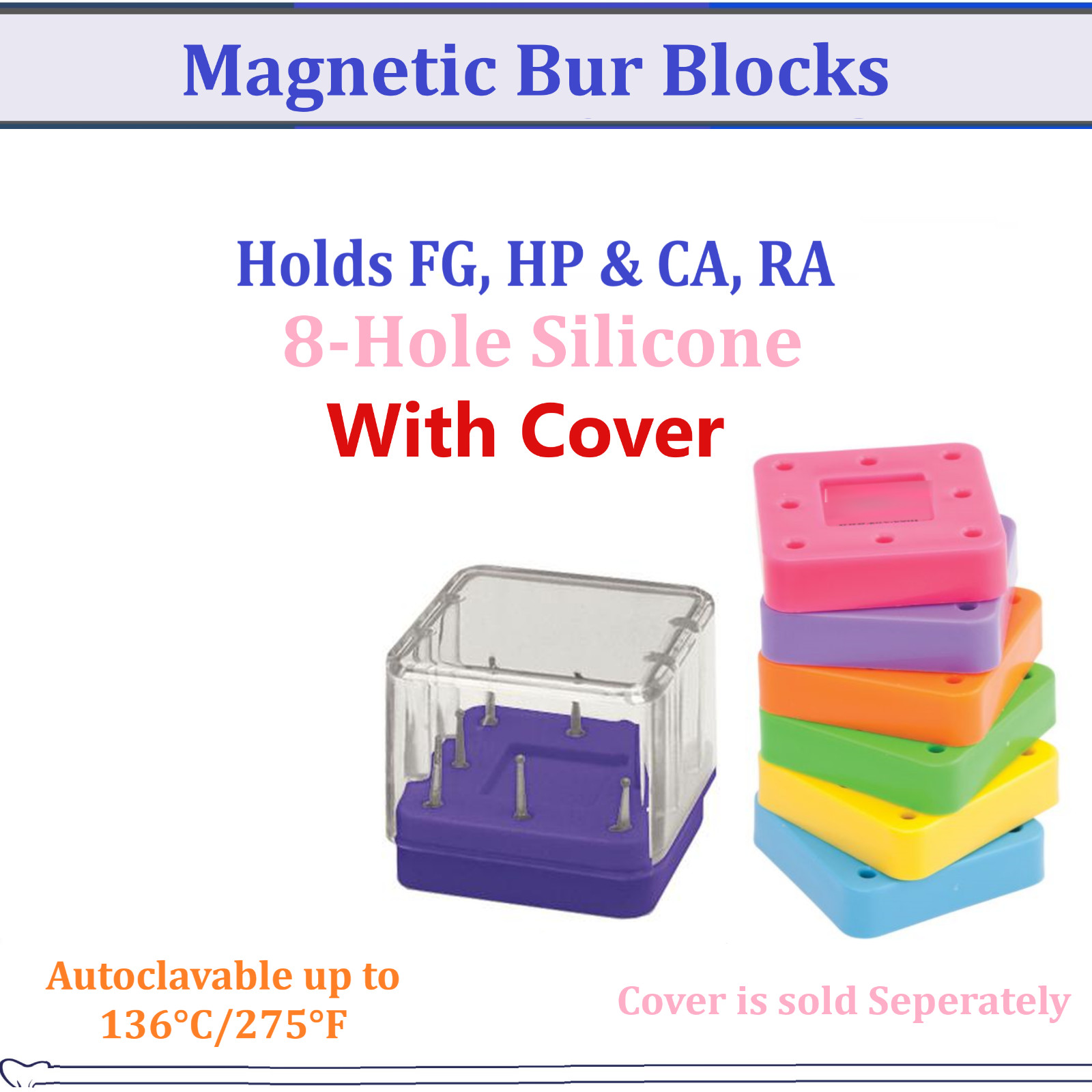 Silicone Magnetic Dental Lab Bur Block Holder Station, 8 Holes Autovalve to 275F