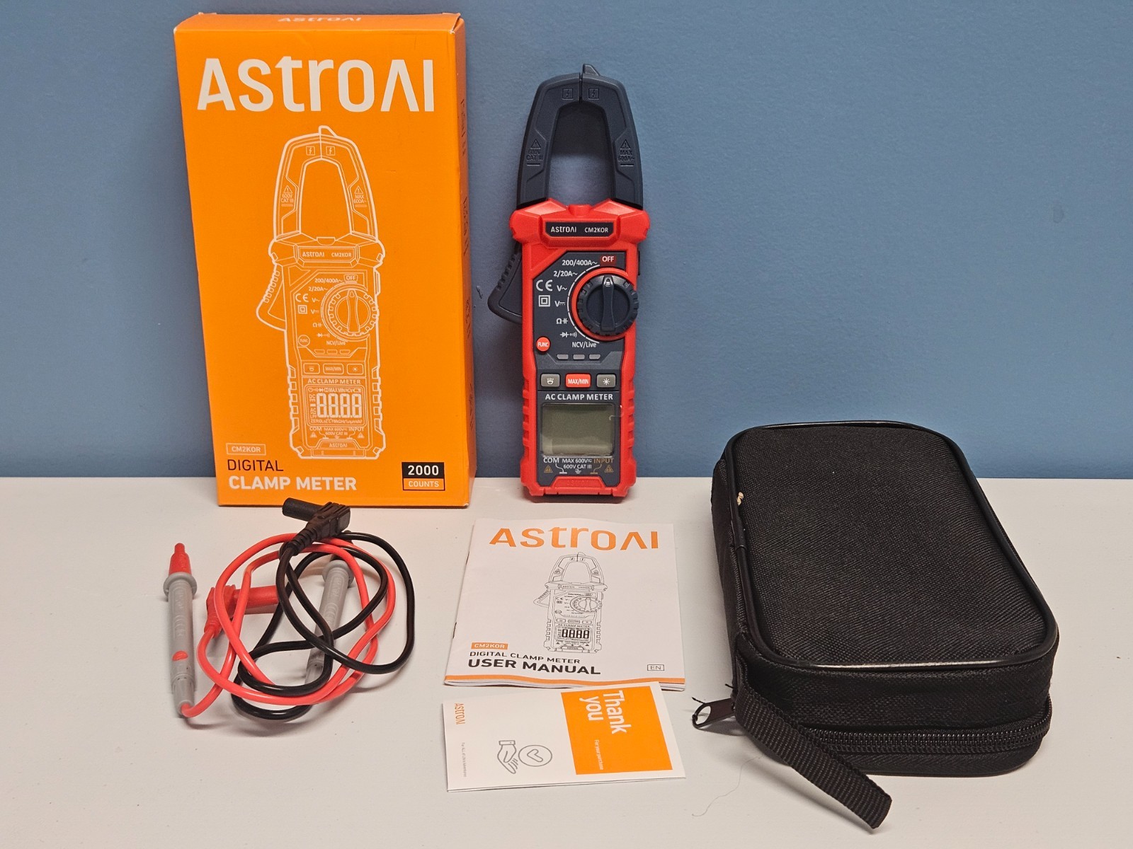 AstroAI Digital Clamp Meter CM2KOR 2000 Counts Resistance Detection – New