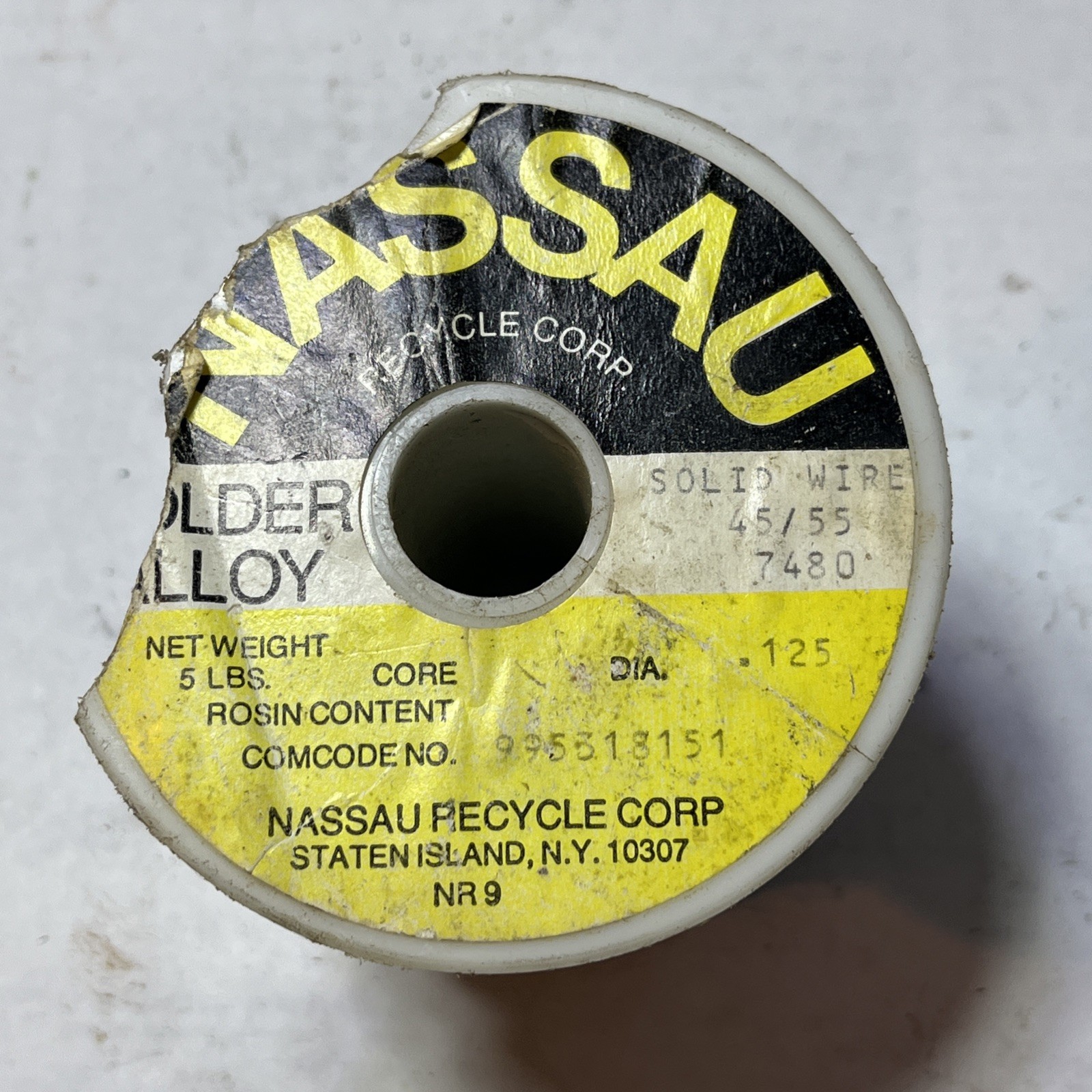 Nassau Solder 3 Lbs 6oz. 45/55,, .125 Diameter