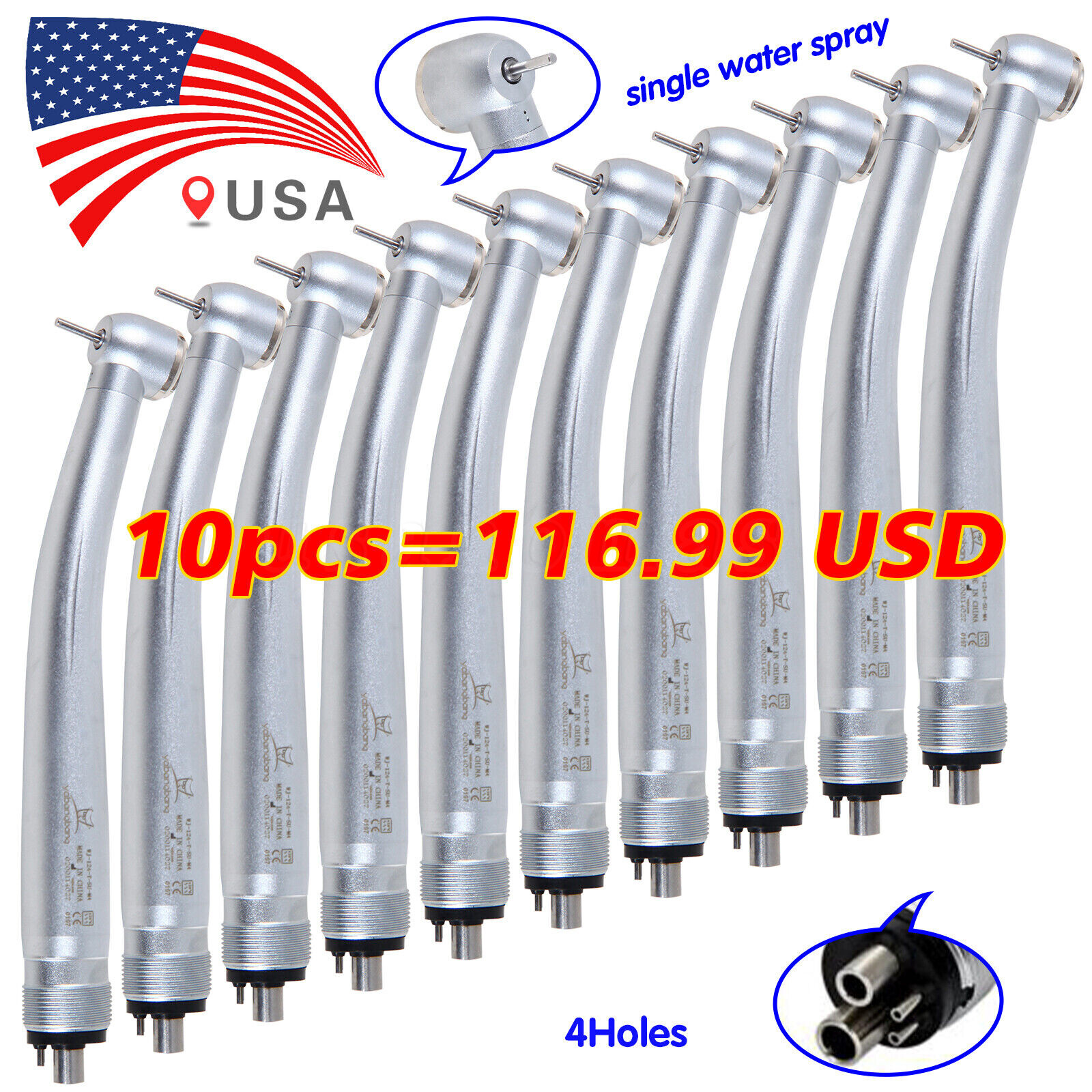 10* Yabangbang Dental High Speed Handpiece Push Button Air Turbine 4Hole Fit NSK