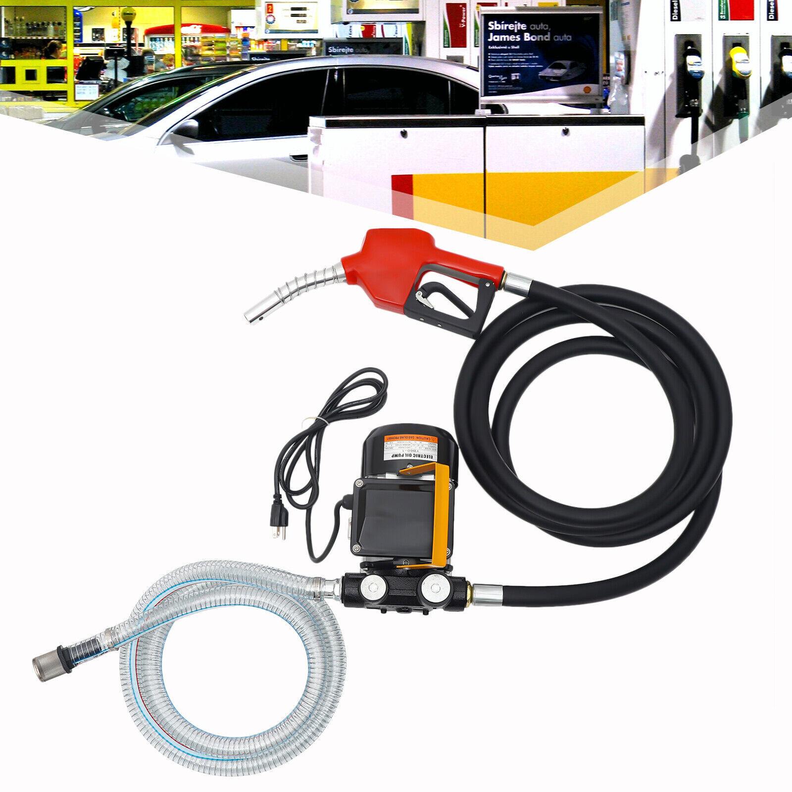 110V Self-Priming Pume W/ Hose Nozzle Electric Diesel Oil Fuel Transfer Pump Kit