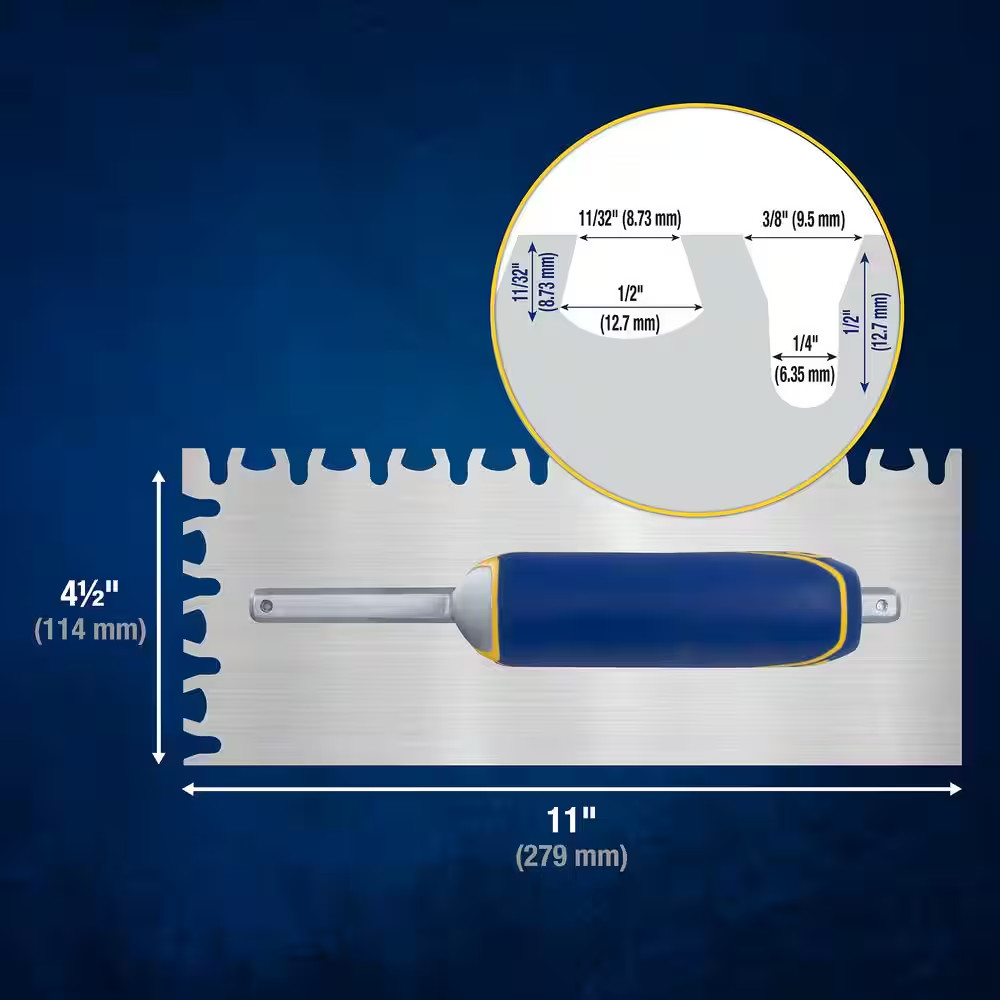 11 In. X 4-1⁄2 In. Stainless Steel Blade Large Format Tile, Euro Notched Floorin