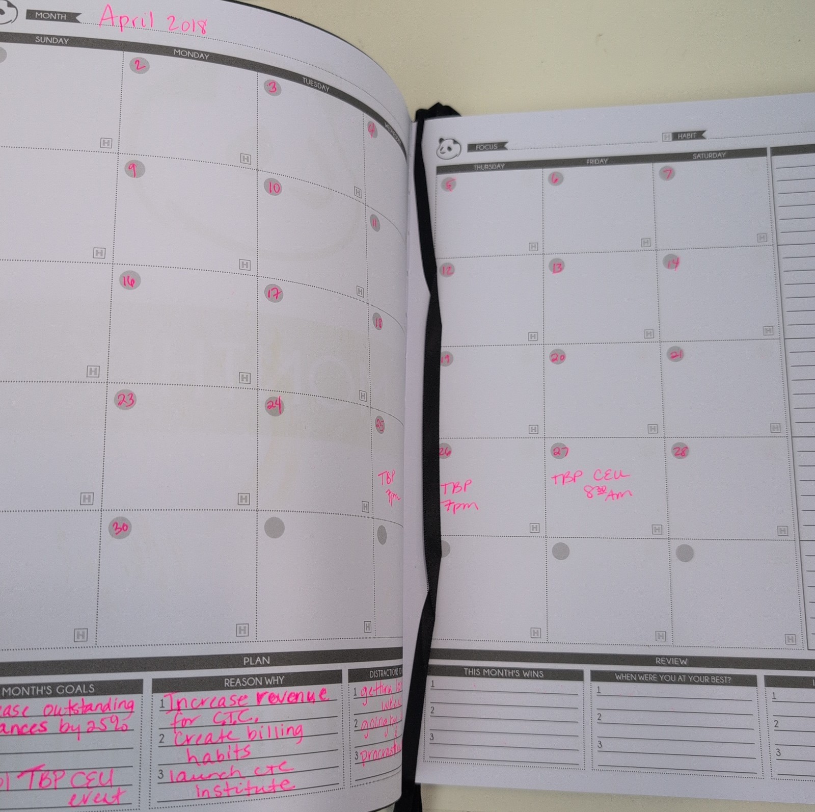 Panda Planner Undated Daily Weekly Monthly Productivity Organizer Journal Black