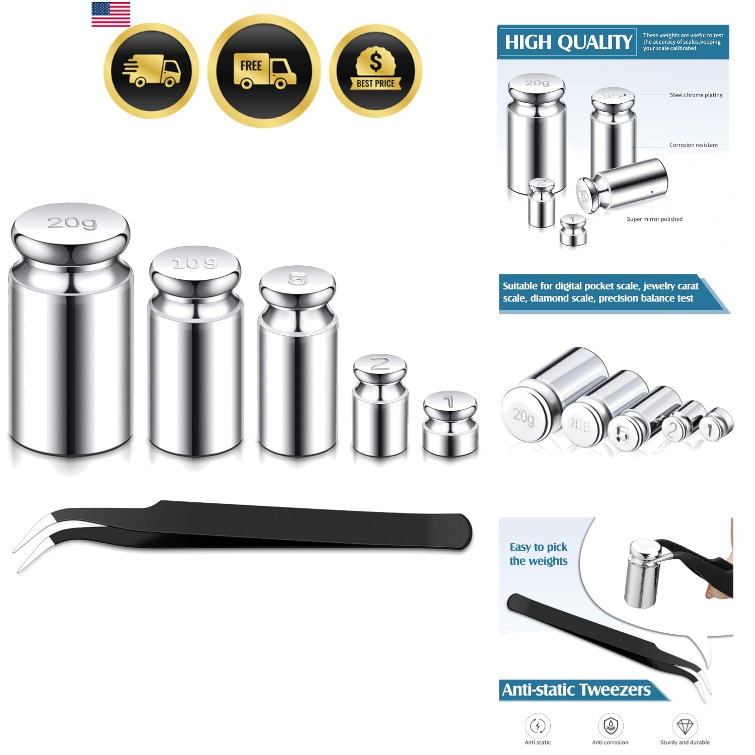 Calibration Weight g 2g 5g 0g 20g Calibration Gram Scale Weight Set for Digit…