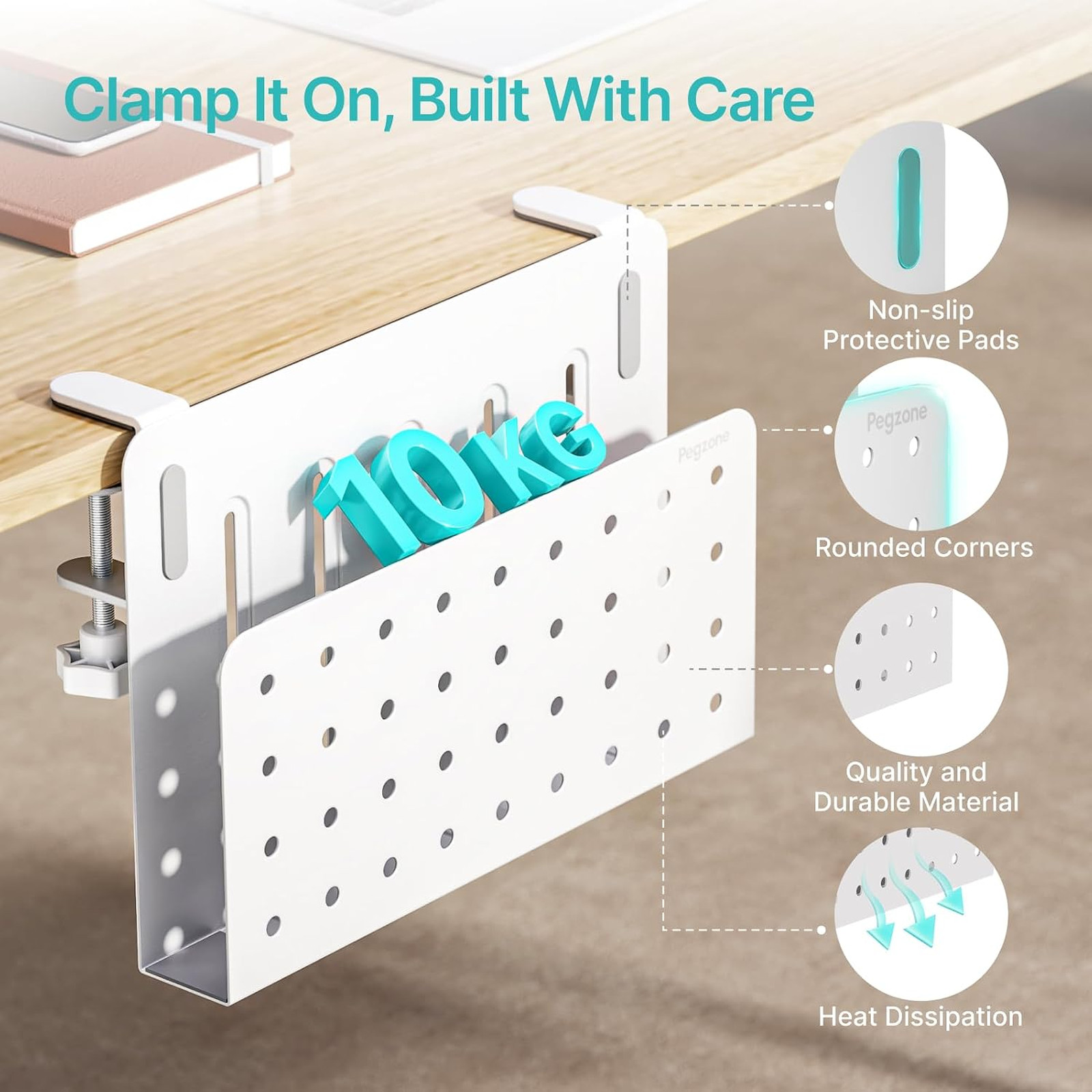 Desk Side Storage Organizer Clamp On Desk, No Drill Under Desk Laptop Holder