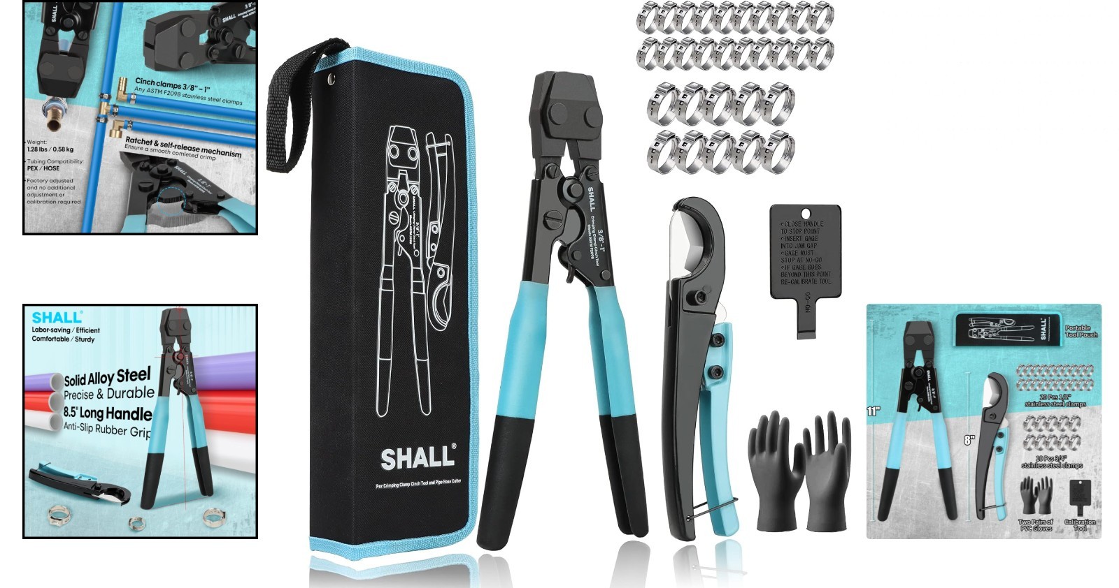 Pex Crimping Clamp Tool Kit with Hose Cutter and Clamps for Plumbing