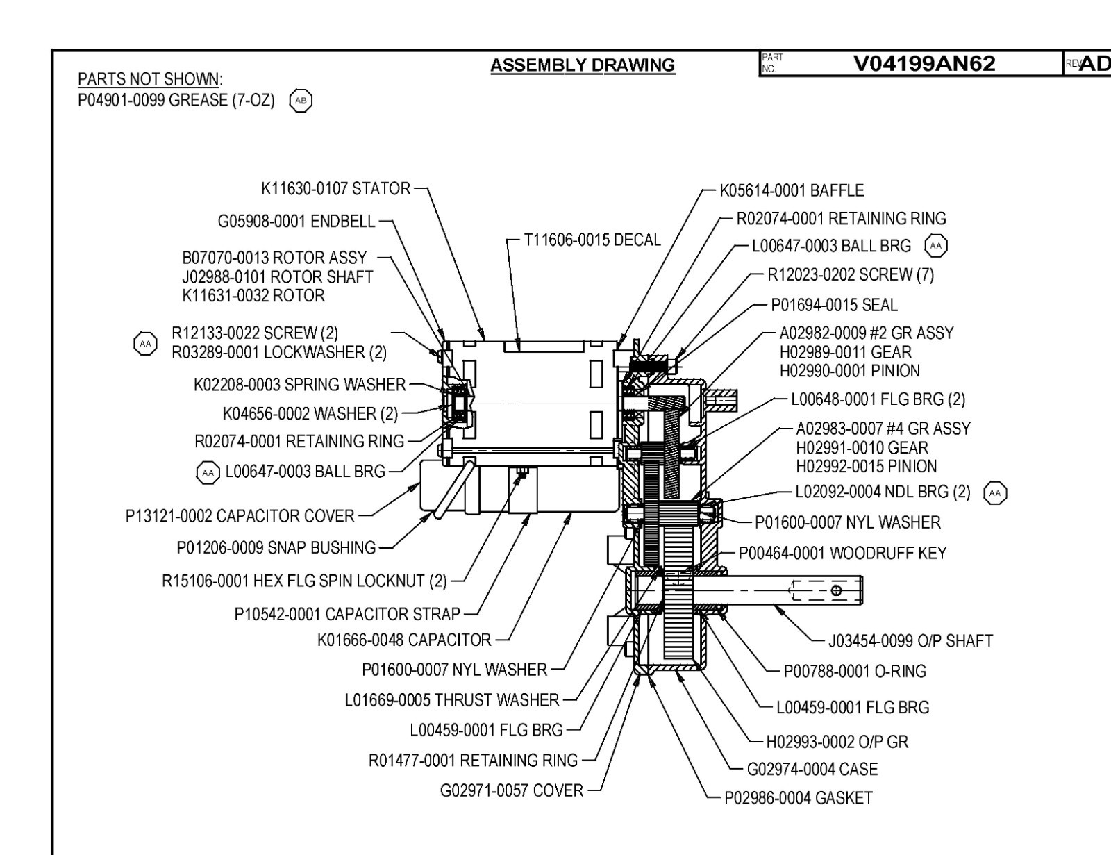 Lancer Ice Shaver gear motor V04199AN62, 115V, 60Hz, 6.5 RPM, 1200 in-lb «NOS»