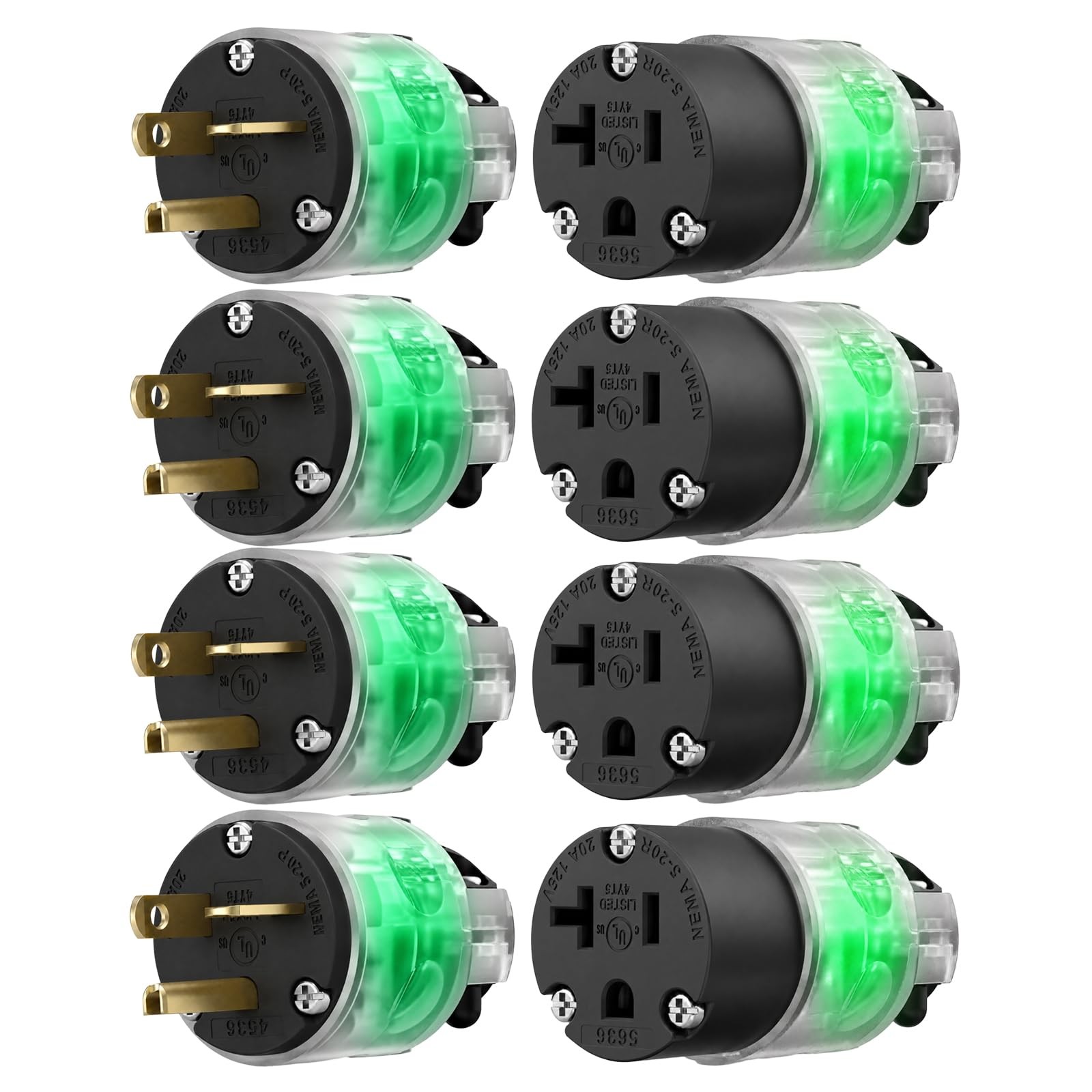 EPLESFTON 4 Set Lighted Cord End Replacement 20A 125V NEMA 5-20P*NEMA 5-20R, …