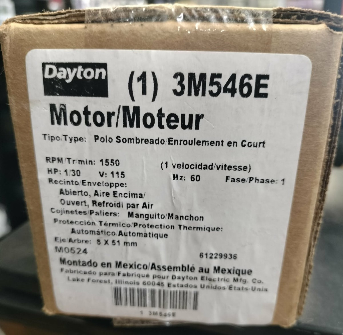 Dayton Blower Motor 3M546E RPM 1450, HP 1/30, V 115 HVAC NOS