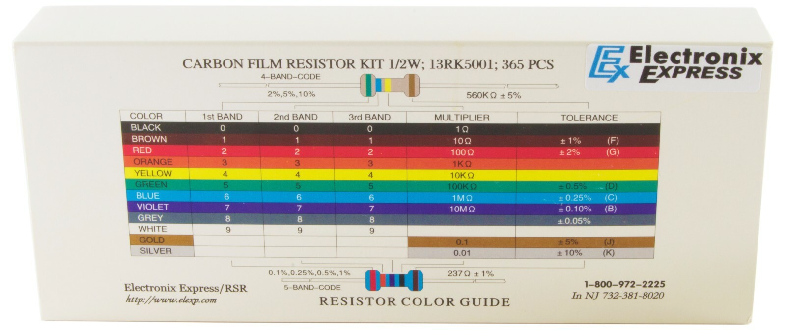 365 Piece 1/2 Watt Resistor Kit Assortment in Compartmentalized Storage Box