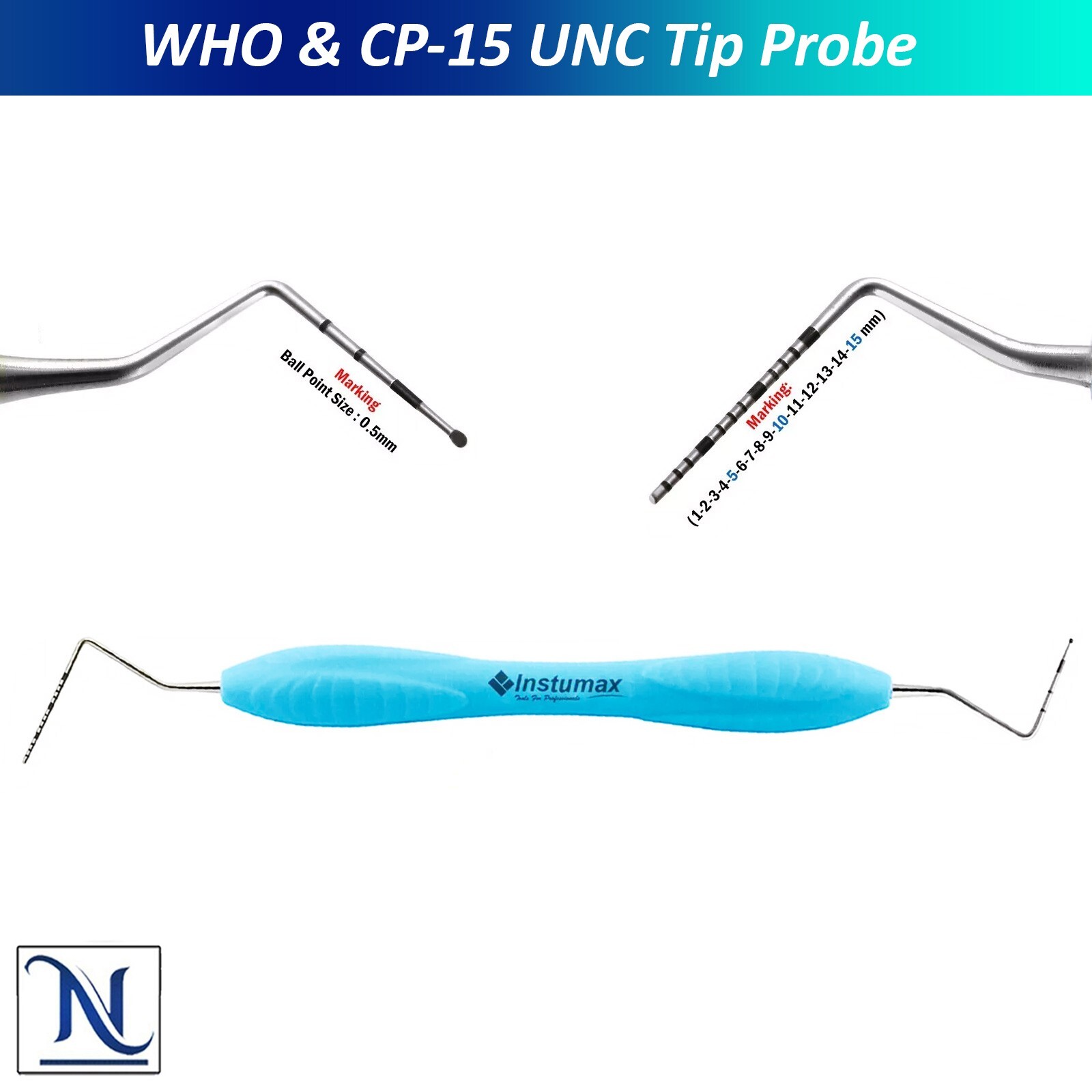 WHO Ball End Dental Probe CP-15 UNC for Periodontal Measurement Probes 7Pcs Set