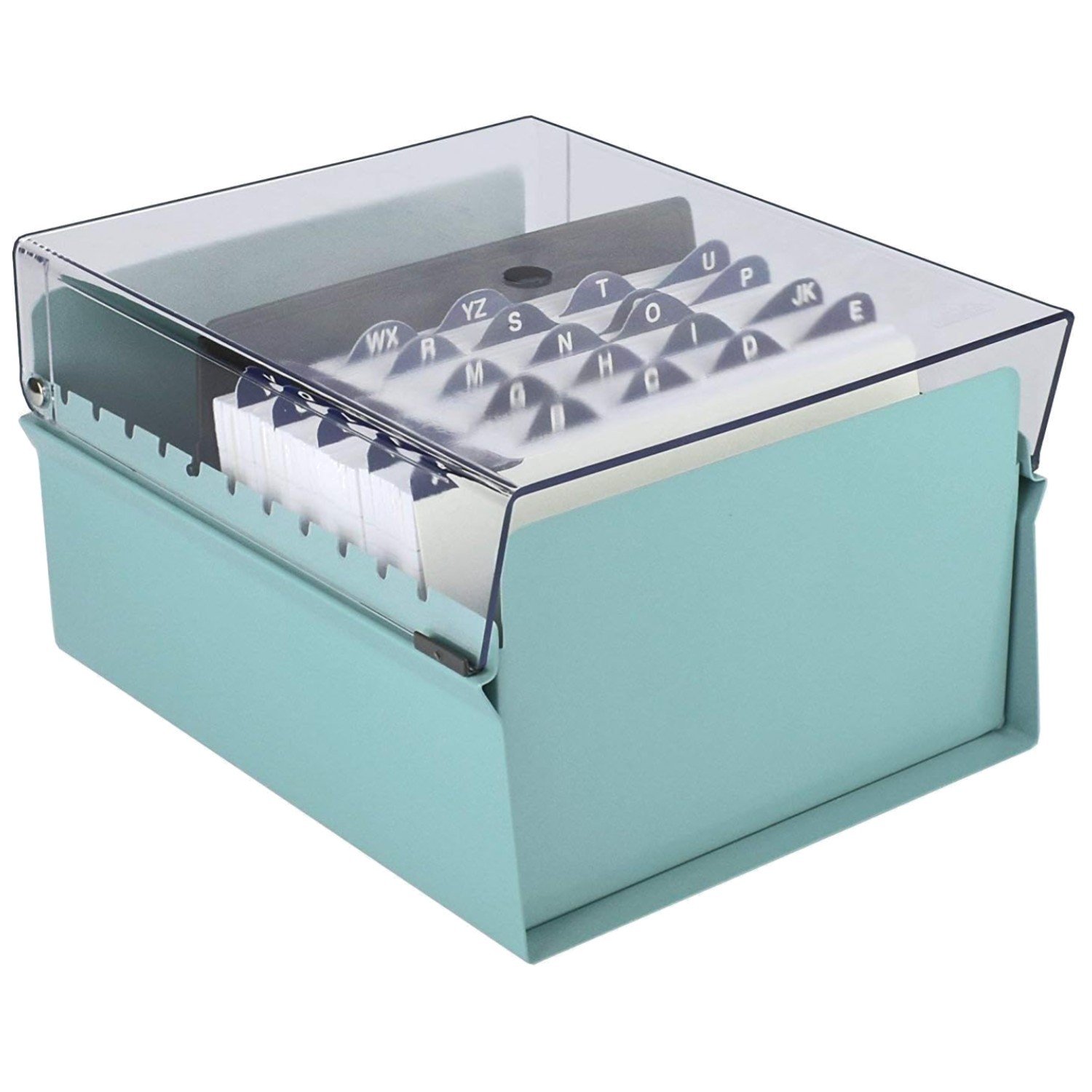 Green Metal Base Card File Holder with AZ Index Cards