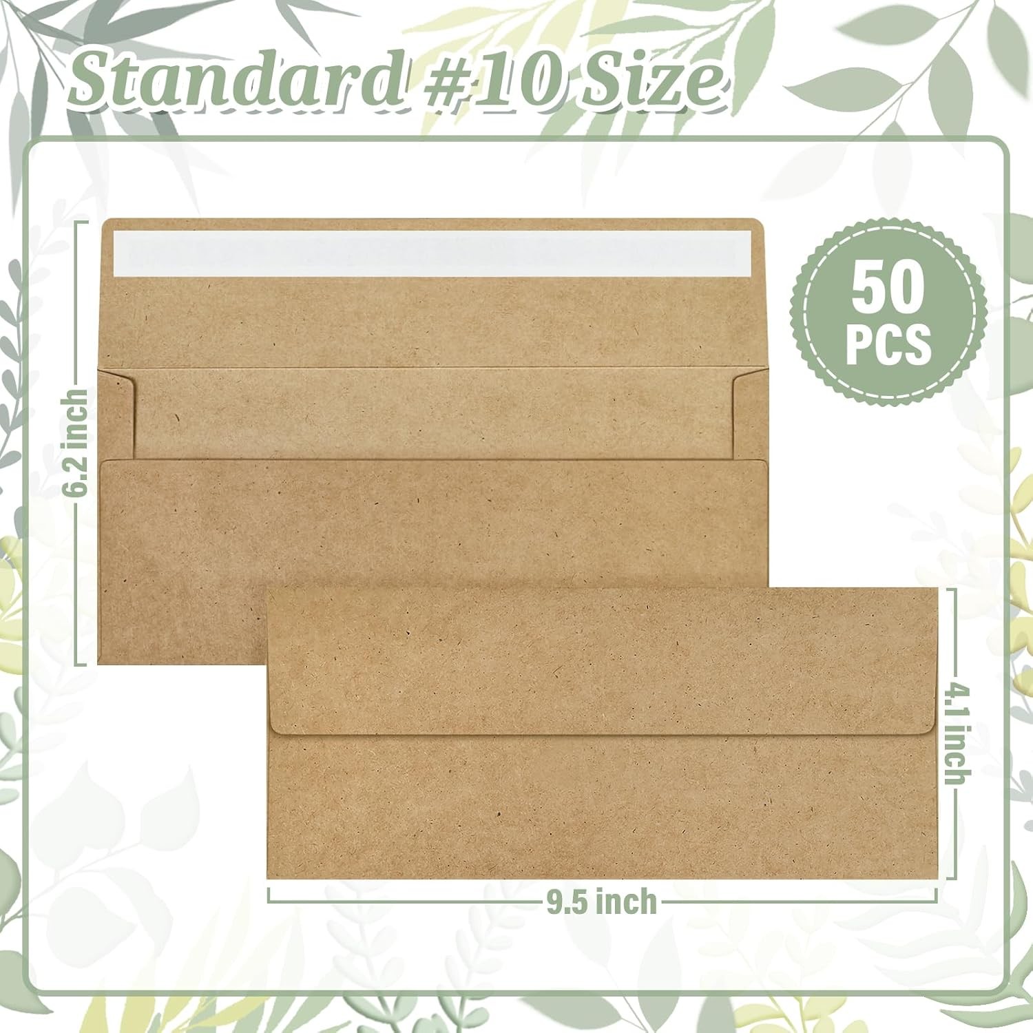 50 Pack Kraft Brown #10 Business Envelopes Self Seal 4.125×9.5 Inch for Mailing