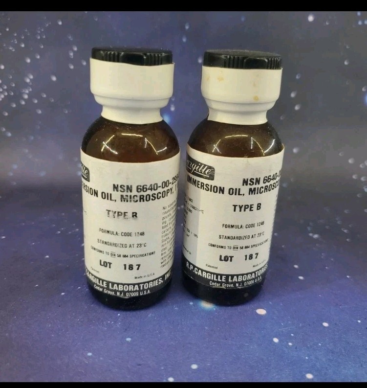 Cargille Lab. Non-Drying Immersion Oil Microscopy Type B – 1 FL OZ Lot Of 2 NOS