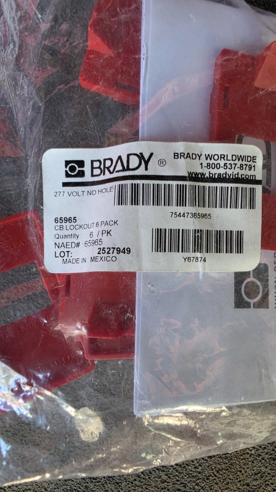 Brady 65965 Clamp-On Breaker Lockout, Single Pole, 277V AC , 6 Per Pkg. New