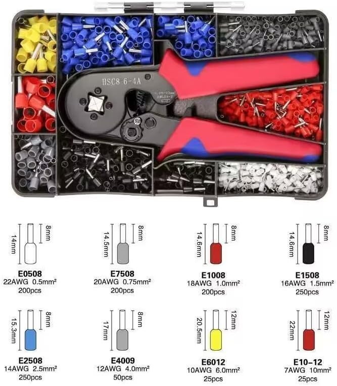 Ferrule Crimping Tool Kit Self-adjustable Wire Crimper Pliers 1200pcs Terminal