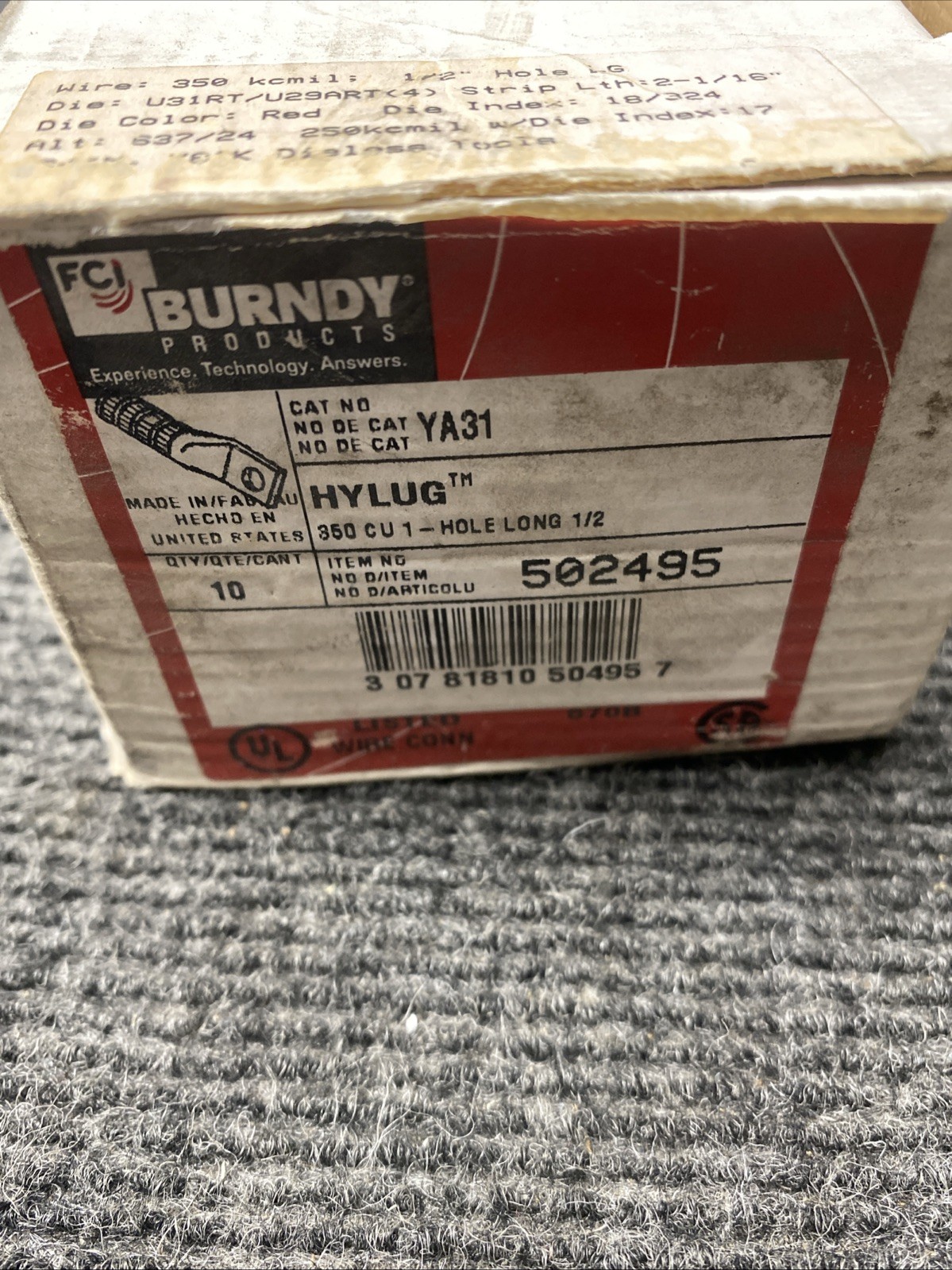 (10 Pack) Ya31 502495 Copper Compression Lug 1 Hole 350 Kcmil