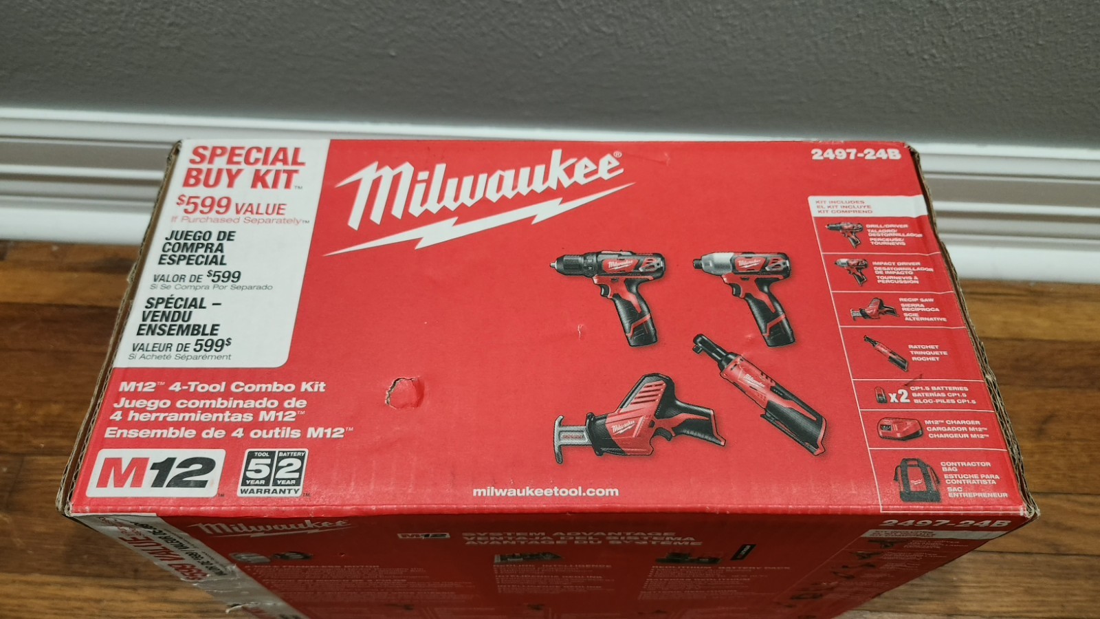 Milwaukee 2497-24B M12 12V Cordless Combo Kit 4-Tool w/ Batteries & Charger New