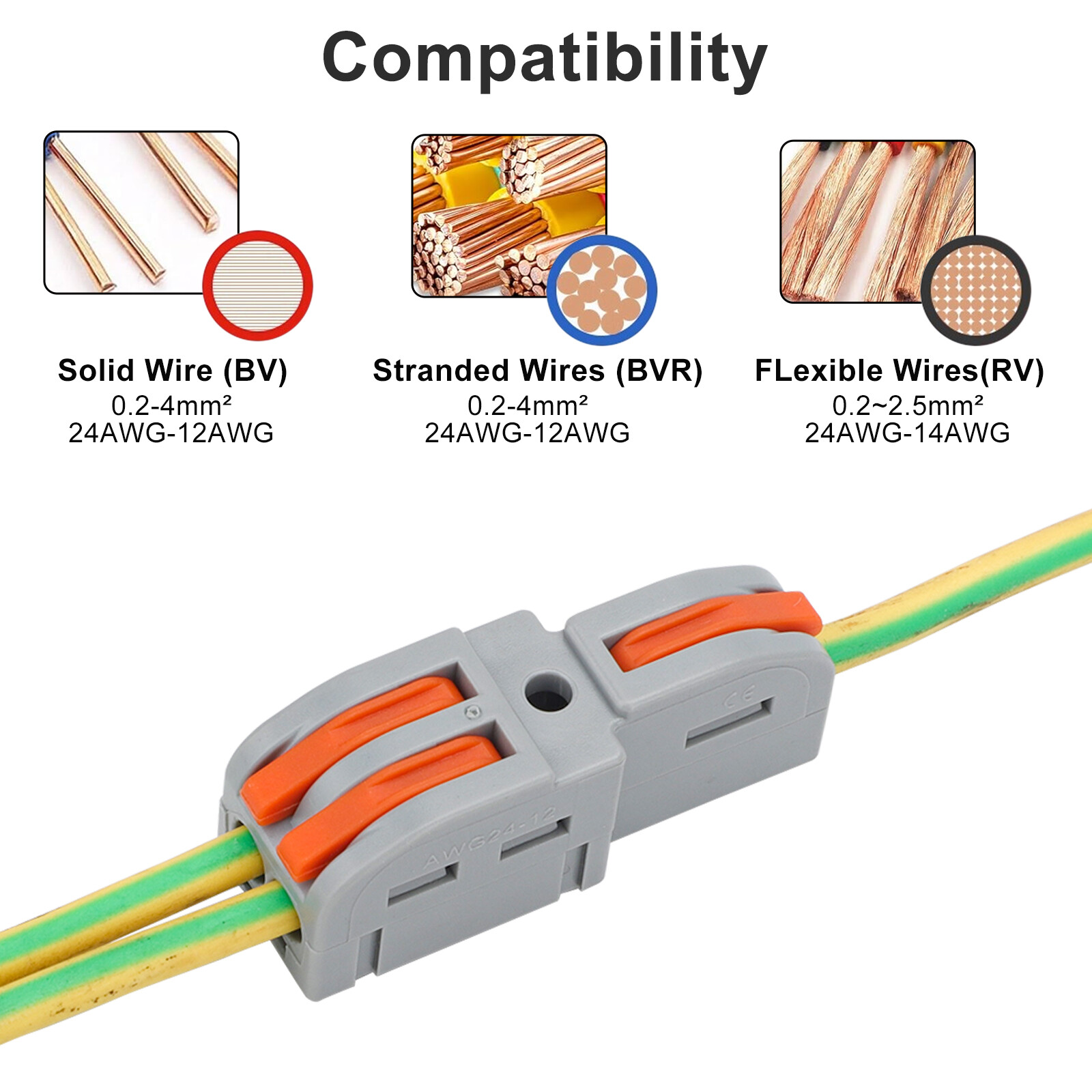 50x Reusable Spring Lever Terminal Block 1in 2Out Compact Wire Cable Connectors