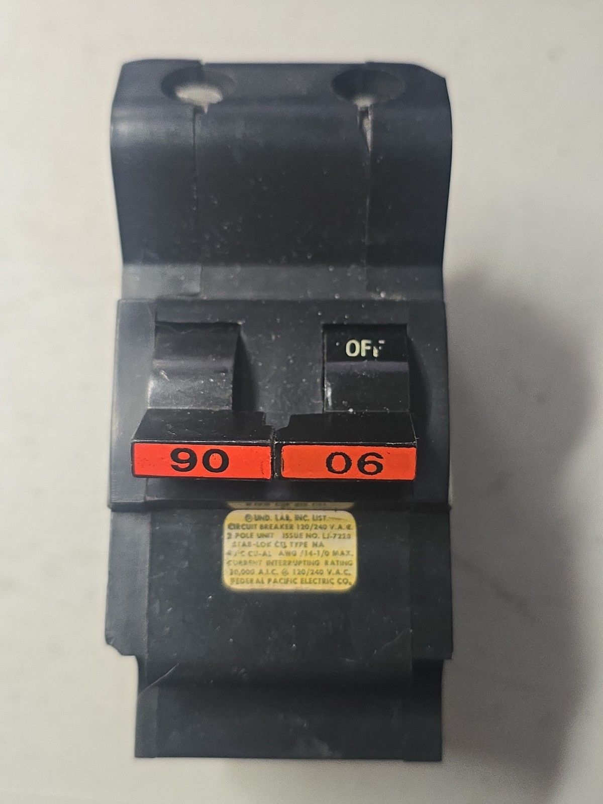 FPE Federal Pacific Stab Lok NA NA290 2 Pole 90 Amp 240v Circuit Breaker