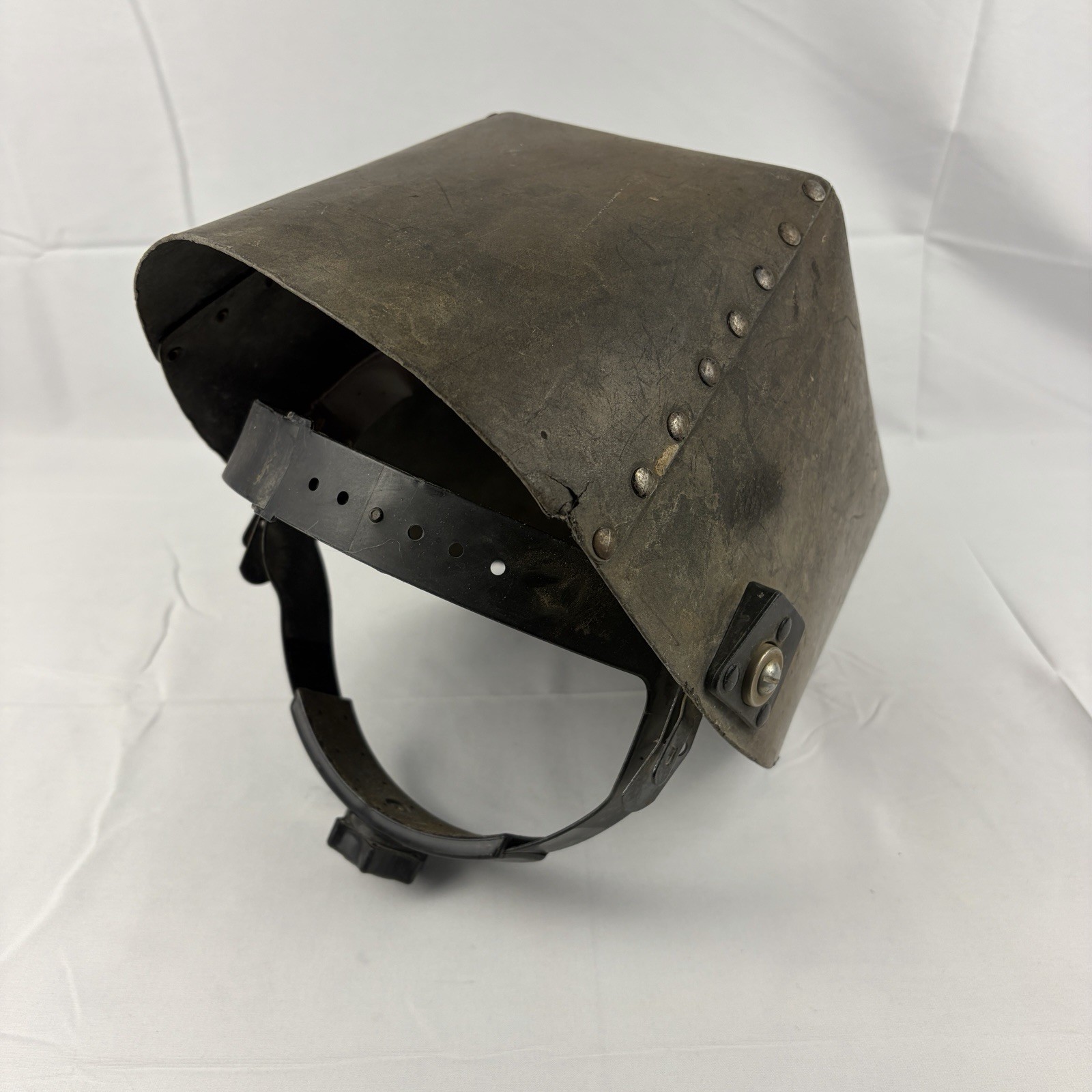 Antique Welding Mask Helmet Shade Molded Riveted Fiberboard Original Glass