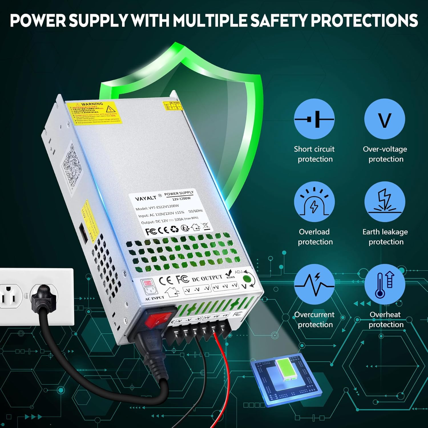 DC 12V 100A 1200W Switching Power Supply, 110V/220 V Power Supply AC to DC Conve