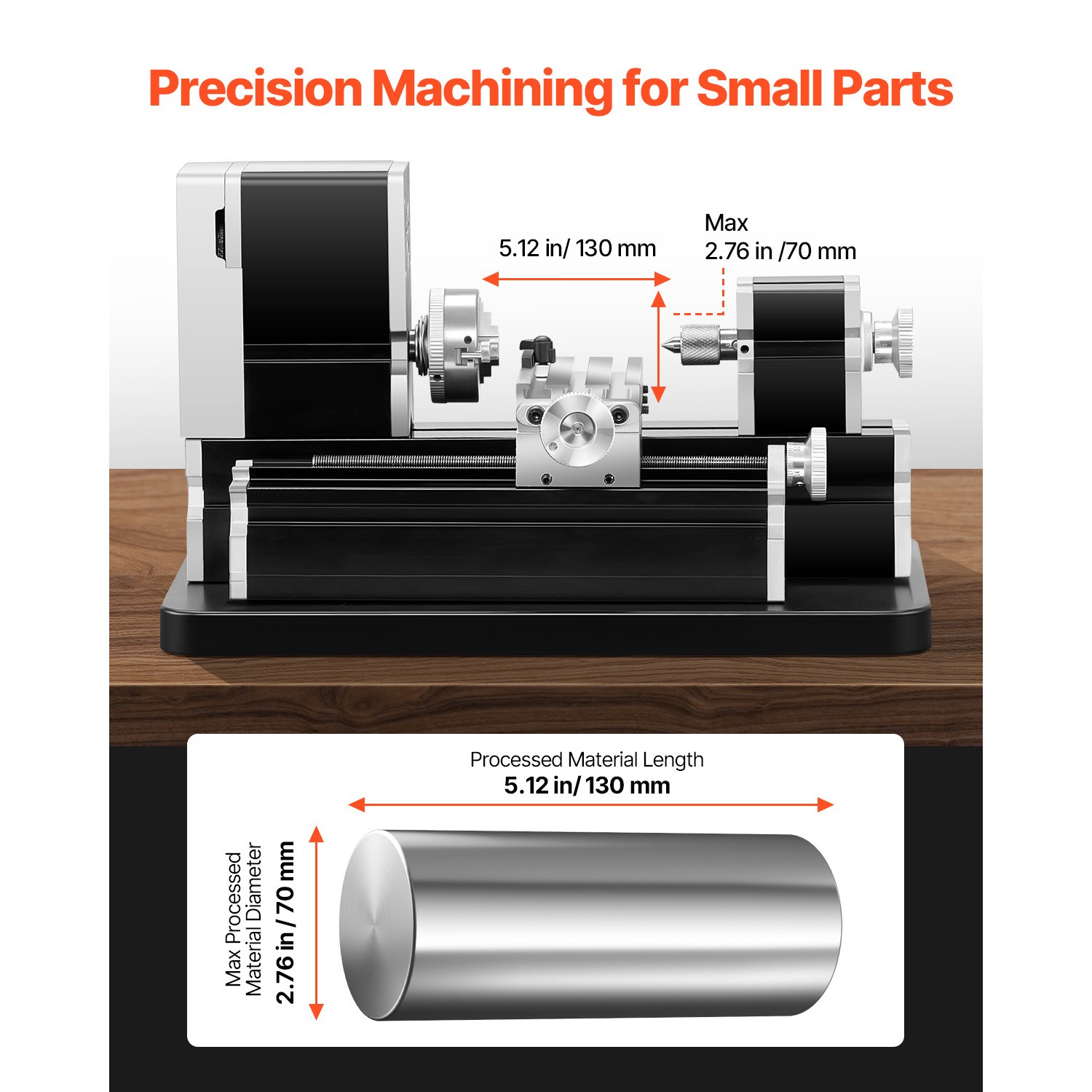 Mini Metal Lathe Machine 2.76 x 5.12 in Power Metal Lathe 20,000 RPM 36W