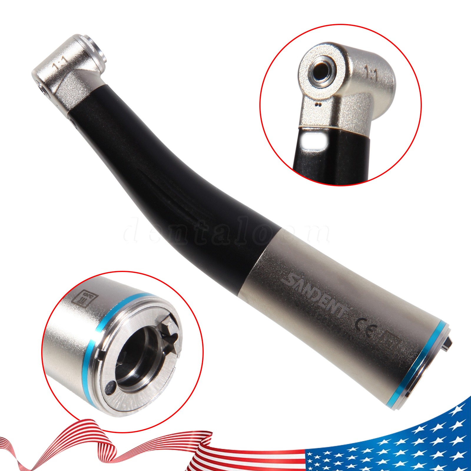 Dental Low Speed Handpiece Fiber Optic 1:1 Contra Angle Handpiece With LED Light
