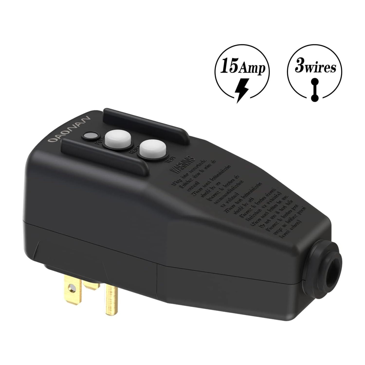 GFCI Replacement Plug Assembly Auto Reset 15 Amp 3 Prongs, 5 Years Warranty, Gro