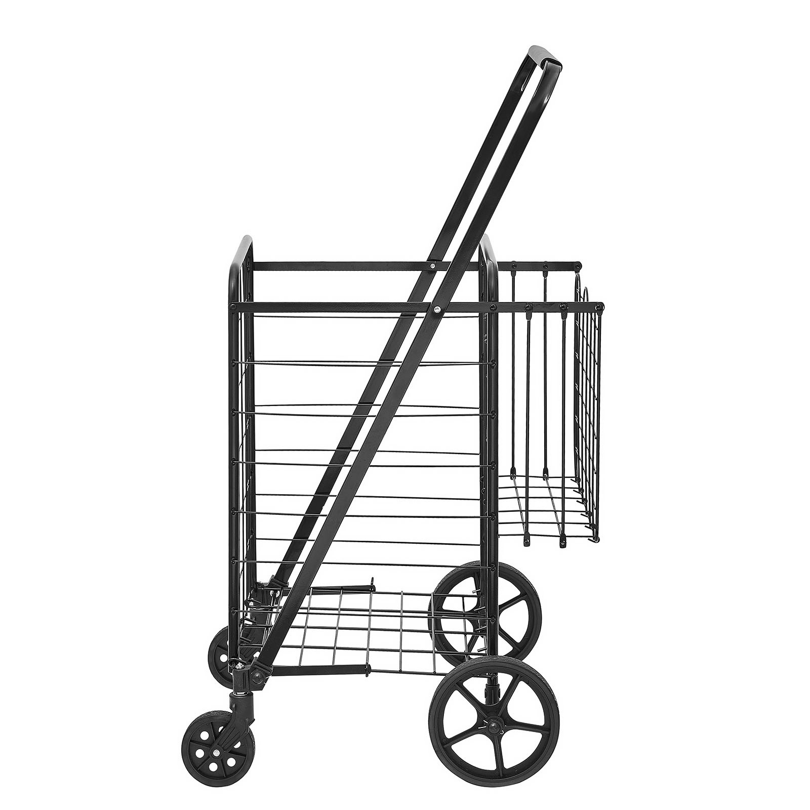 VEVOR Folding Shopping Cart Rolling Grocery Cart with Double Baskets 110 LBS
