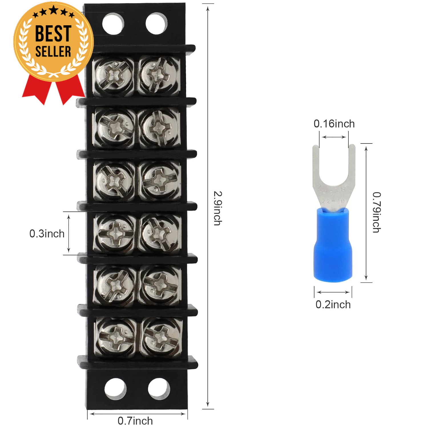 Terminal Block 2 Pack 6 Circuits 20-30A 200V-450V Dual Row Screw Terminals