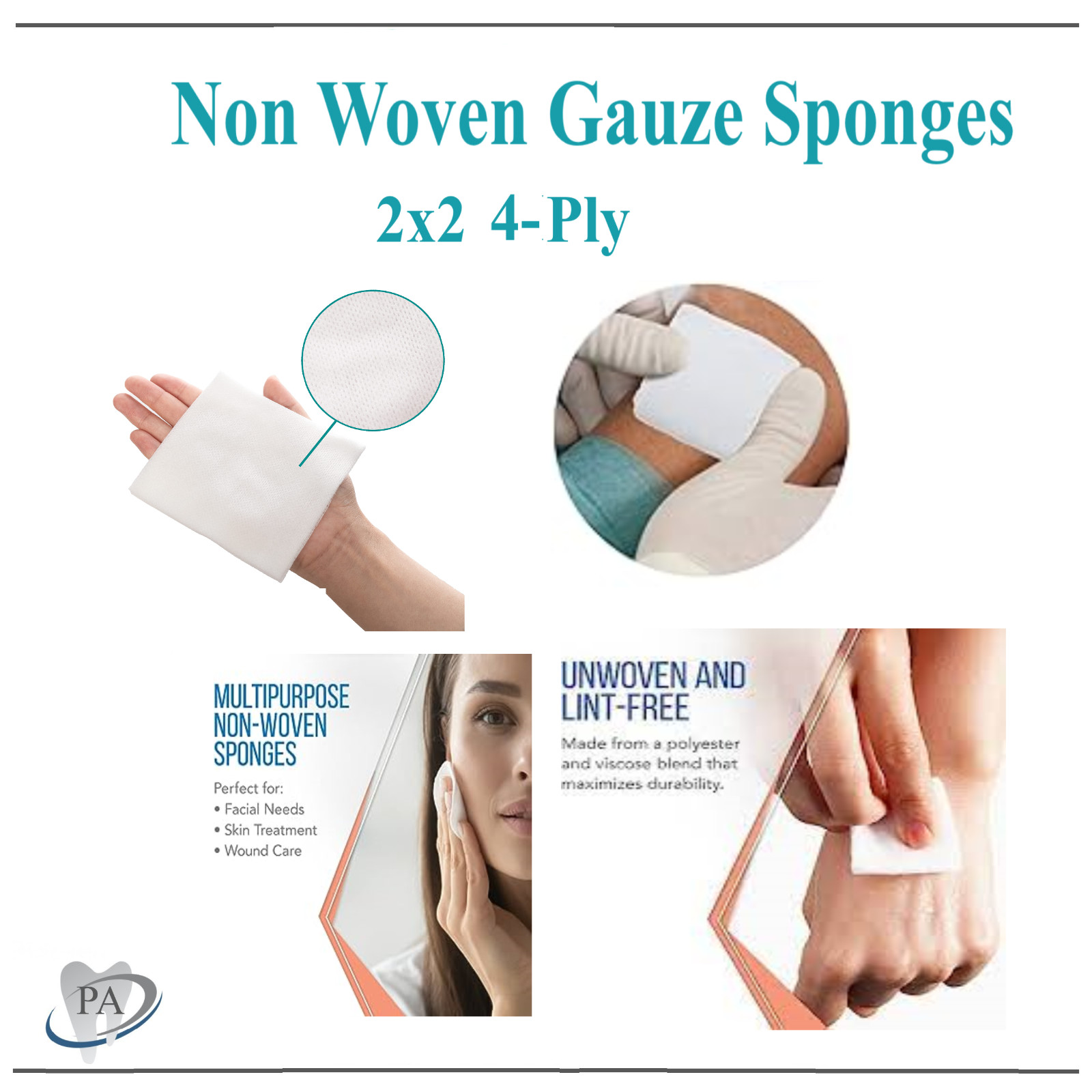 800 Pack – 2×2 Non Woven Gauze Sponges 4-Ply, Non-Sterile Cotton Dental Medica