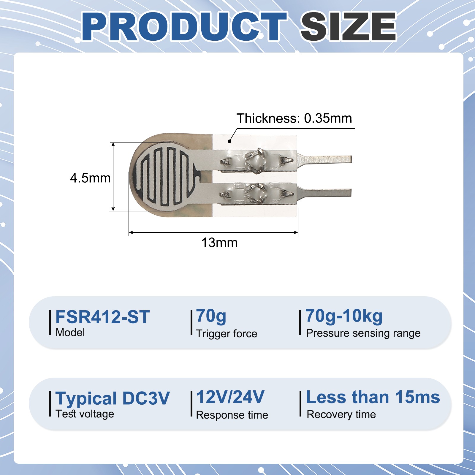 1 Pcs FSR412-ST Thin Film Pressure Sensor, 70-10kg, Dia. 4.5mm / 0.18in