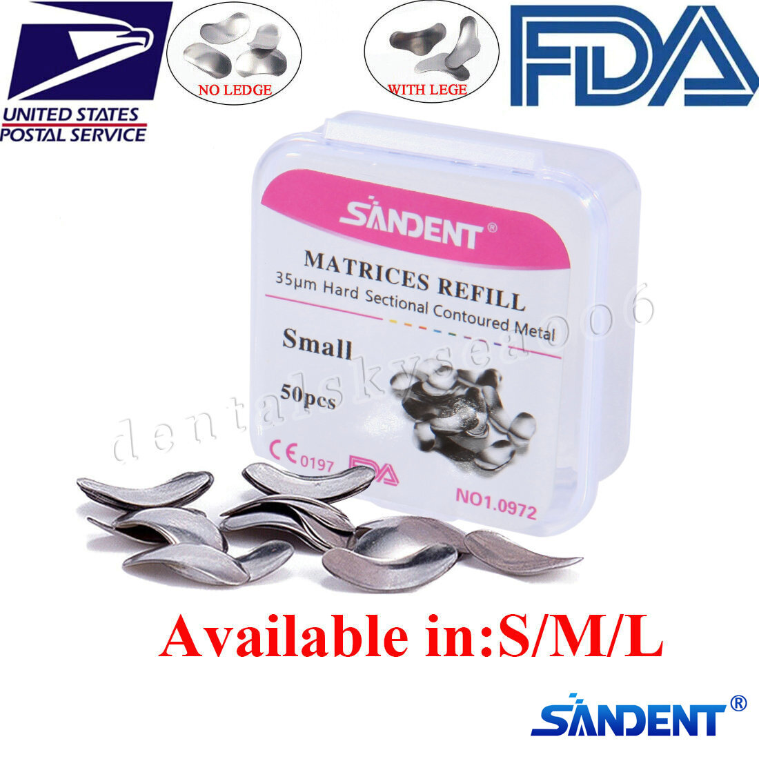 50 X Dental Metal Matrices Matrix Band Sectional Contoured Refill S/M/L 35μm