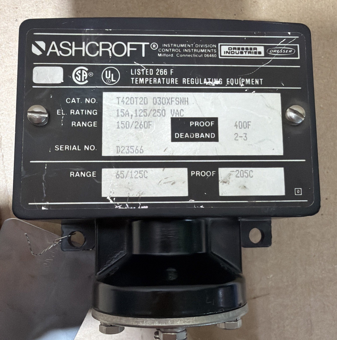 Ashcroft T420T20 030XFSNH Temperature Regulating Equipment 150-260f 125/250v-ac