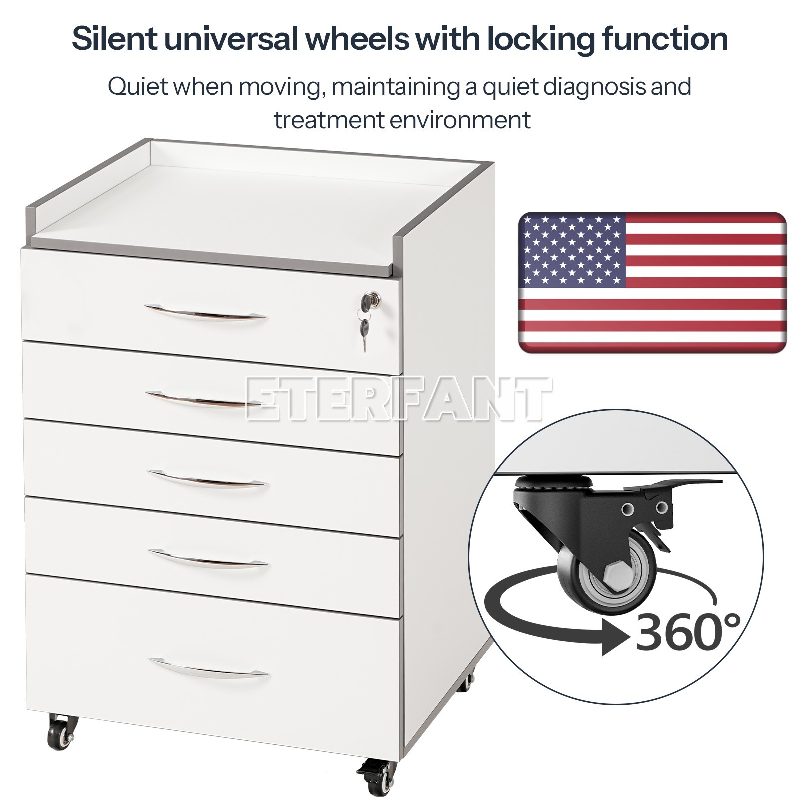 Dental Trolley Cart with Socket/Cart Acrylic Mobile Wooden Cabinet 5 Drawers US