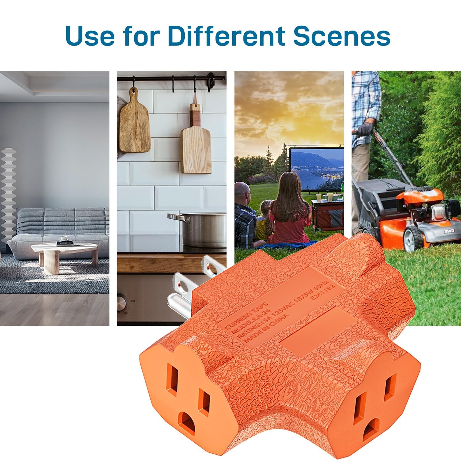 K KASONIC – 3-Outlet Grounding Adapter, [UL Listed] Plug Extender, Orange