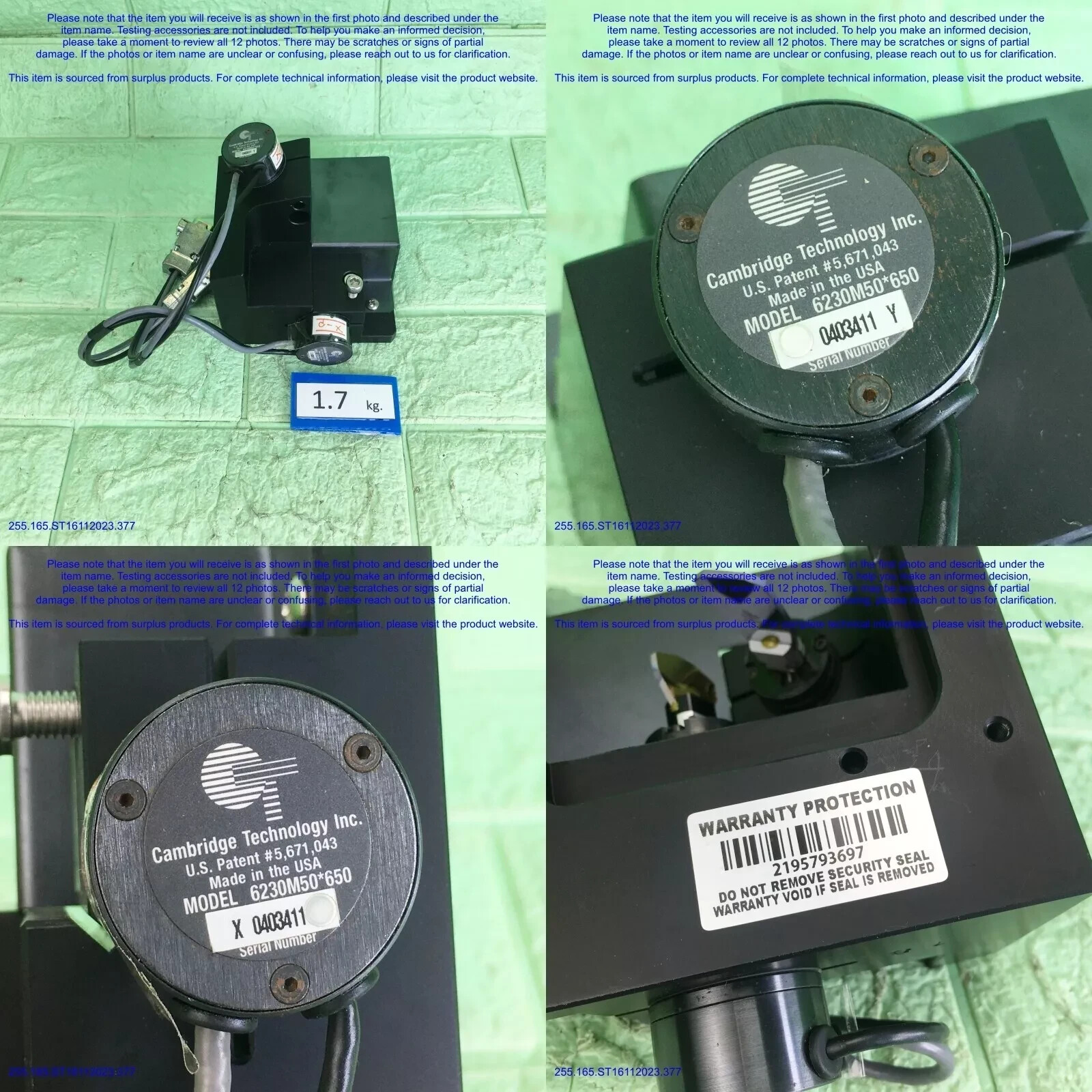Cambridge 6230M50 650, Pair Galvanometer Scanner as photos, sn:3697, FedExDHL