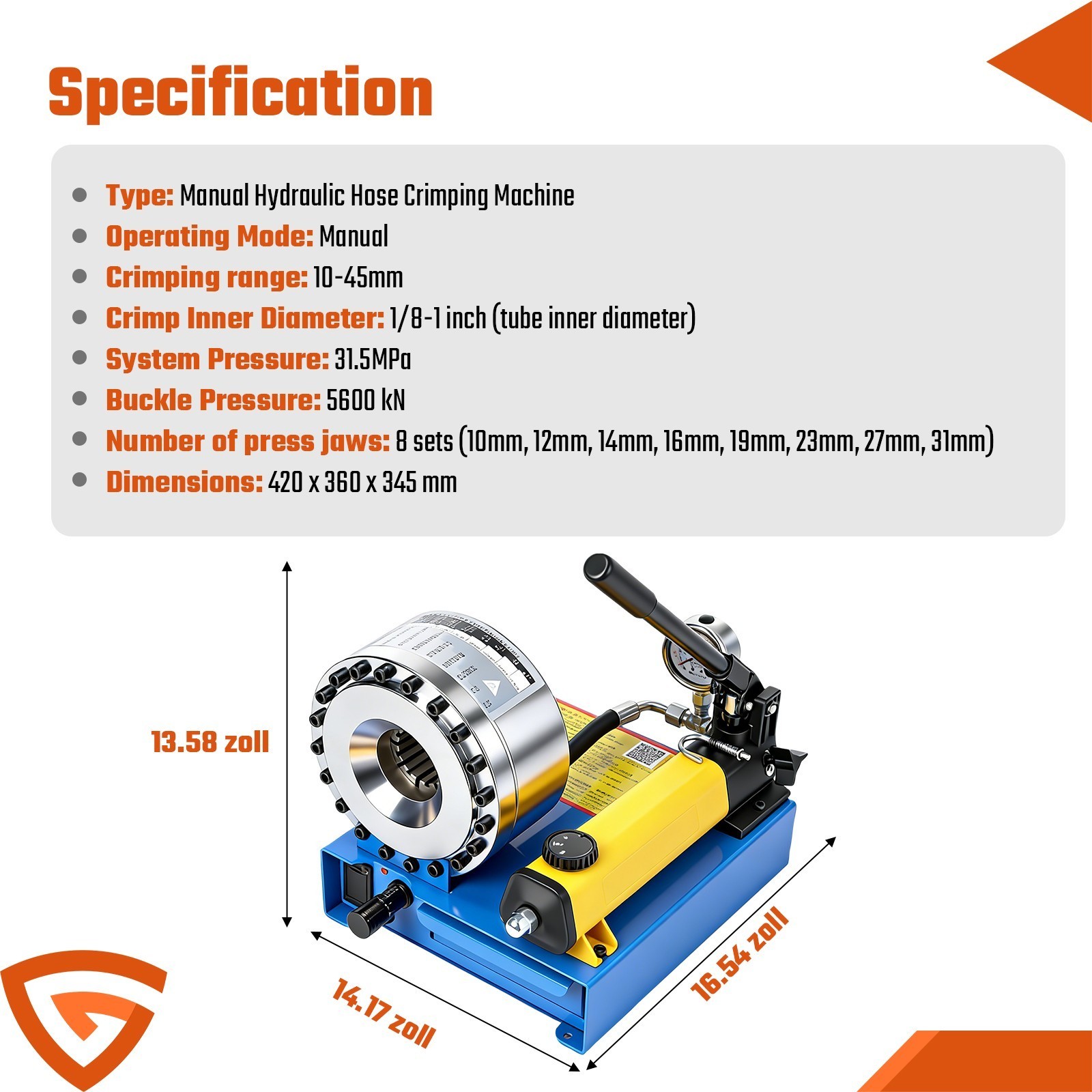 Universal Hose Crimping Machine for Hydraulic Pipe 1/8 to 1 Inch Set
