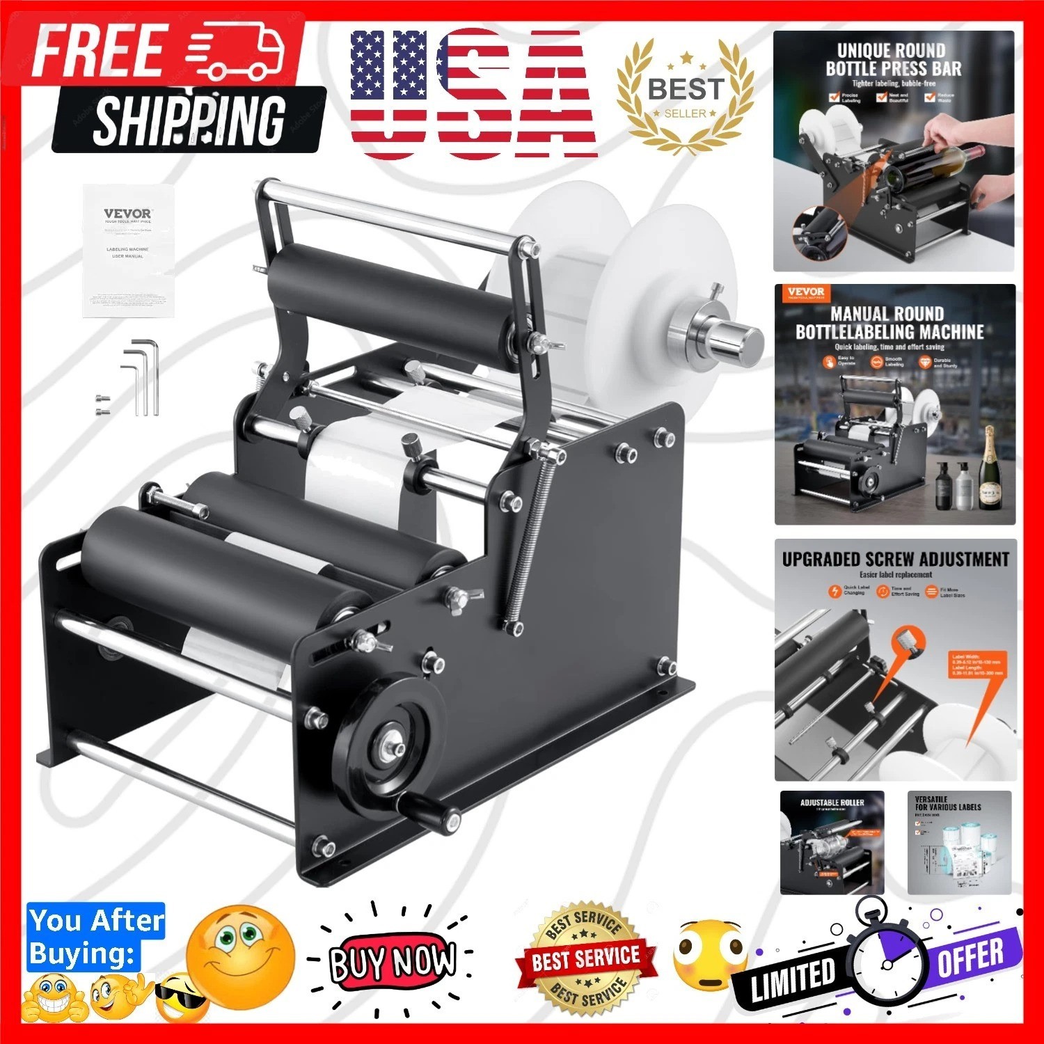 Manual Round Labeling Machine, 15-20pcs/min, Applicator for Round Bottles, Ad…