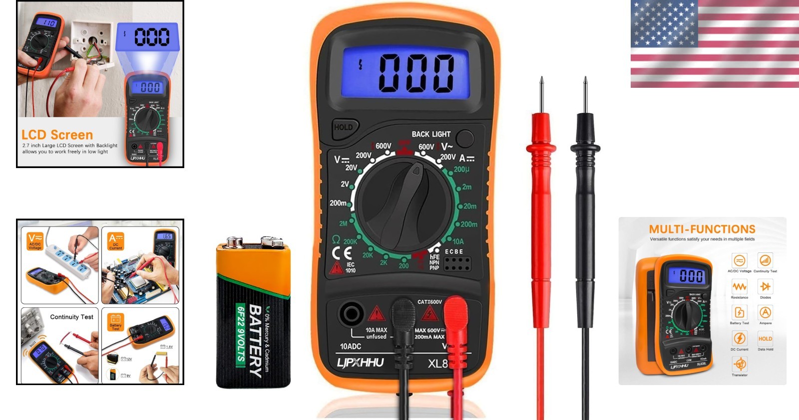 Digital Multimeter with Backlit LCD – Compact 2000 Counts Tester for Home & Auto