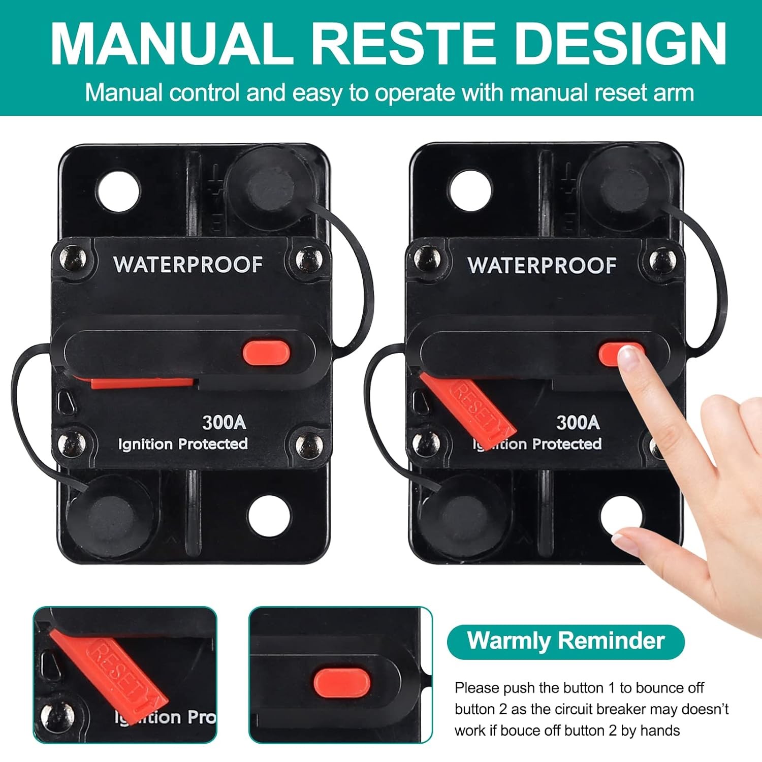 Waterproof Car Circuit Breaker Fuse Reset 30-300 Amp 12V-48V DC Car Boat Auto