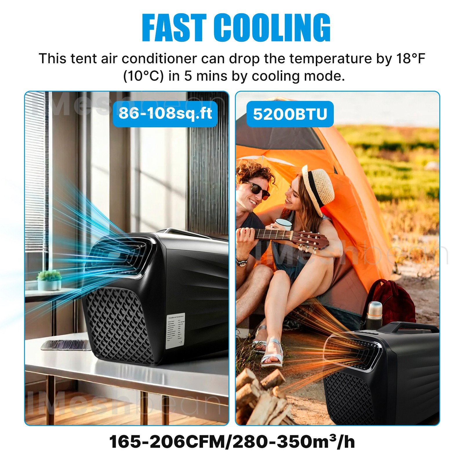 5200 BTU Portable Air Conditioner for Outdoor Tent Camping w/Dehumidifier Remote