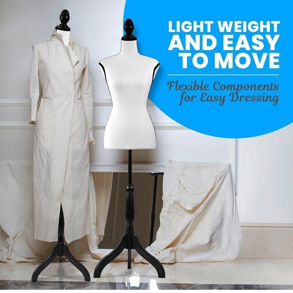 SereneLife Durable Stand Female Torso Mannequin Body (White, Foam and MDF Wood)