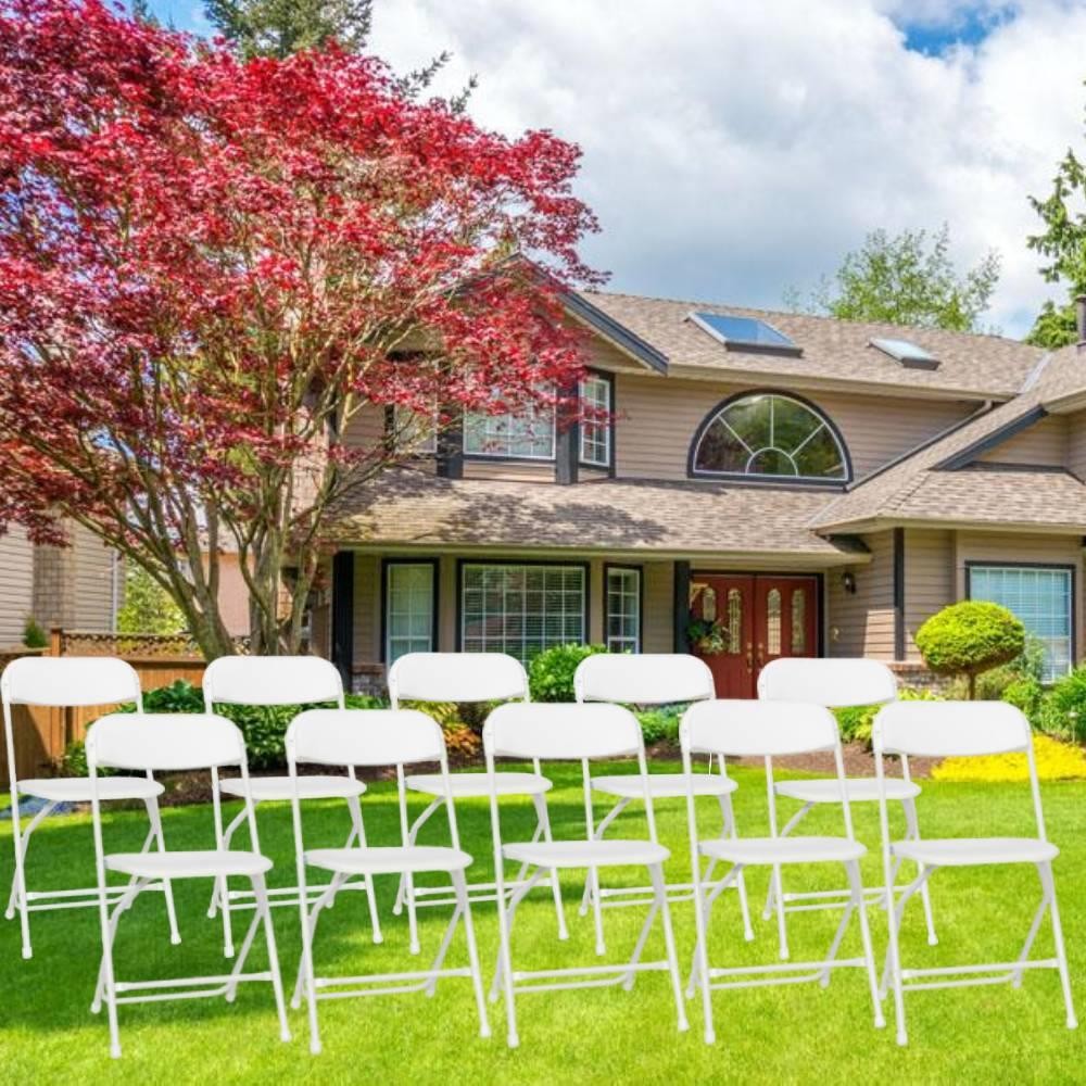 12 Pcs White Plastic Folding Chairs Stackable Wedding Party Dining Seats Garden