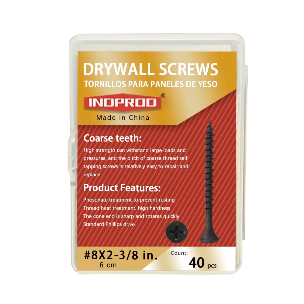 INDPROD Coarse Thread Drywall Screw, #8 x 2-3/8″, x 2-3/8-Inch, Black