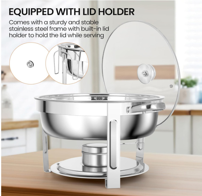 Calentador buffet 6QT acero inoxidable, set 4 piezas para eventos, reuniones, ba