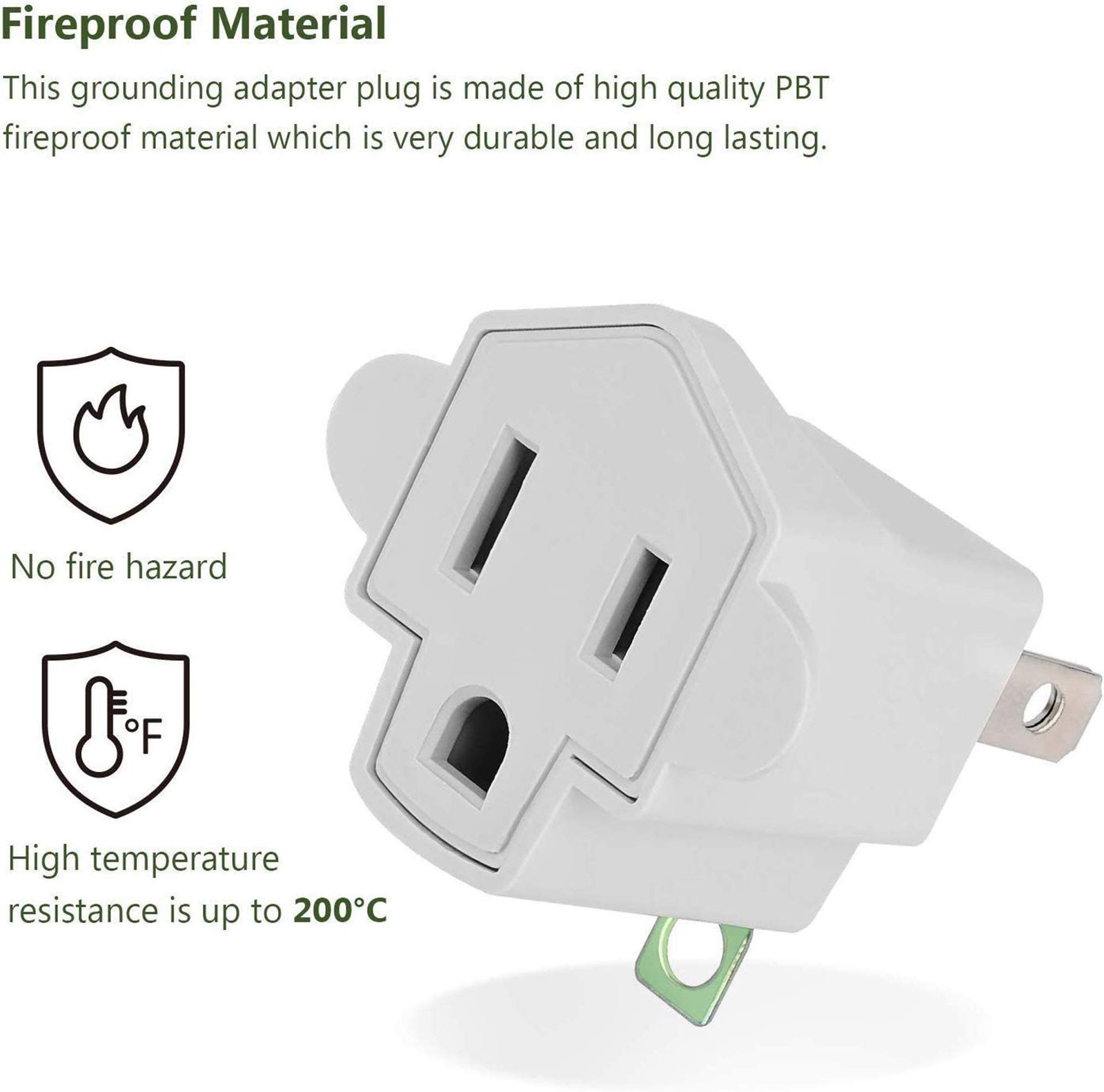 2 Pack ETL Listed 3 Prong to 2 Adapter, JACKYLED 2 Pack, A-Ivory White