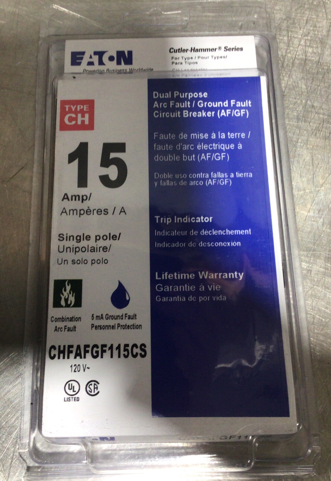Eaton 15 Amp Dual Purpose Arc Fault/Ground Fault Circuit Breaker – CHFAFGH115CS